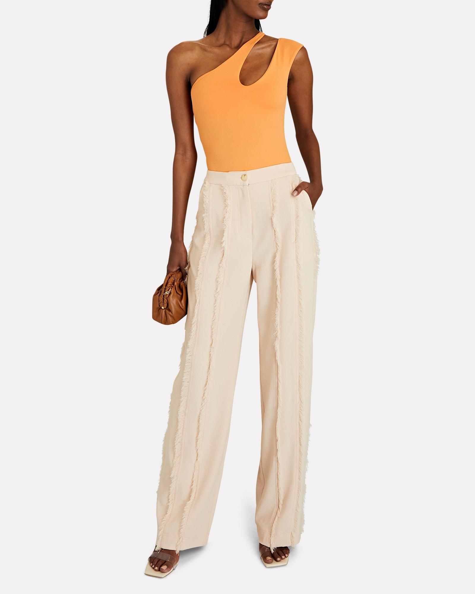 Jonathan Simkhai Emory Frayed Crepe Wide-leg Trousers in Natural | Lyst
