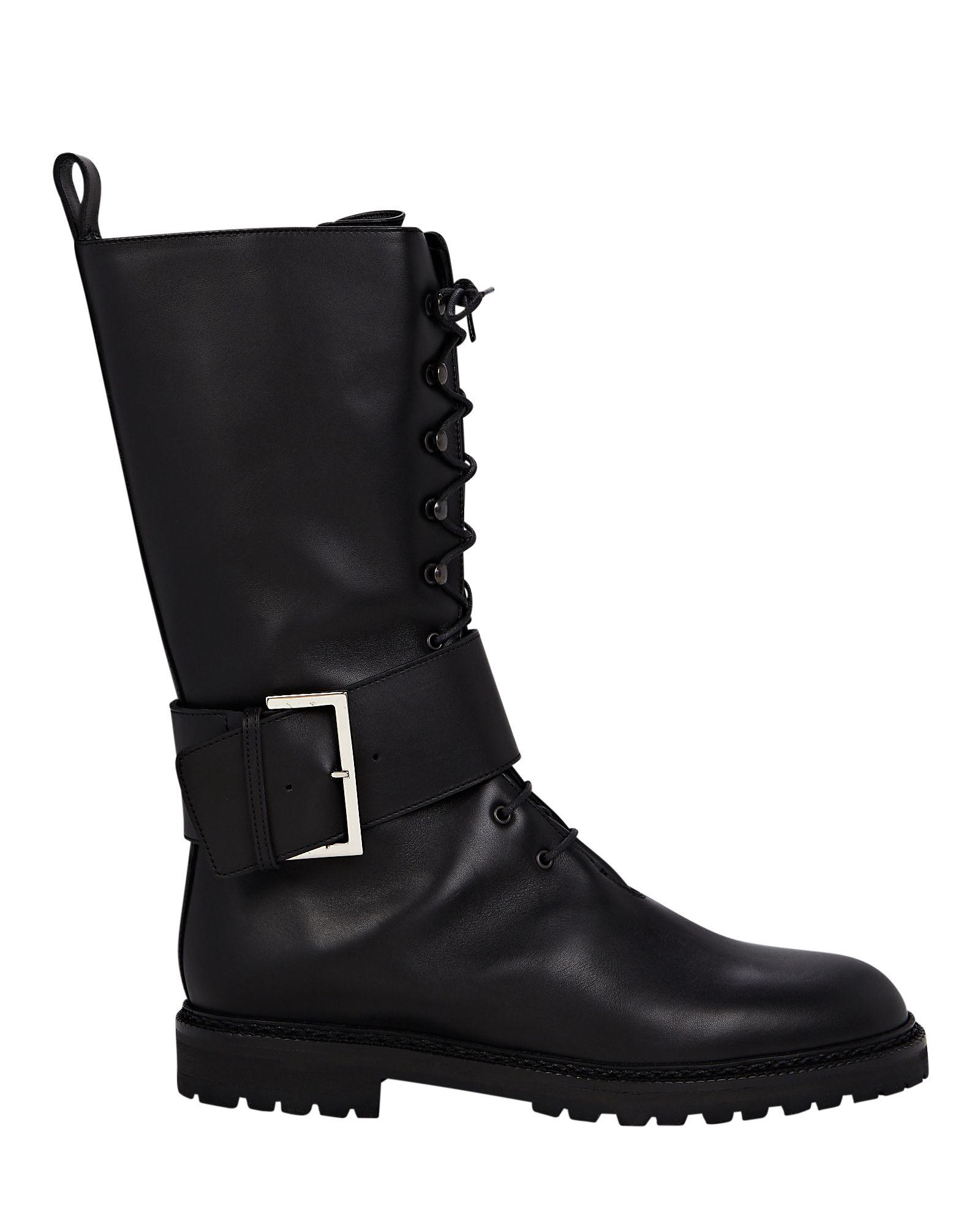 Manolo Blahnik Checkov Leather Combat Boots in Black | Lyst