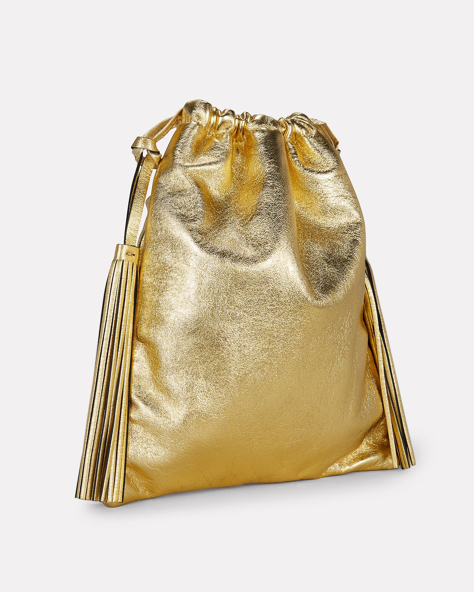 The Attico Drawstring Leather Clutch in Gold (Metallic) - Lyst