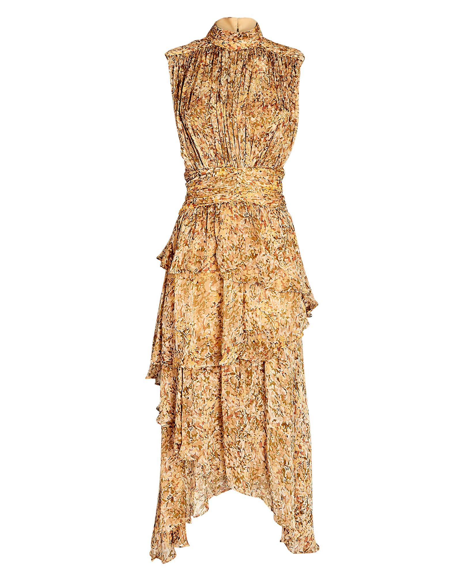 Shona Joy Louise Tiered Ruffled Midi Dress in Metallic | Lyst