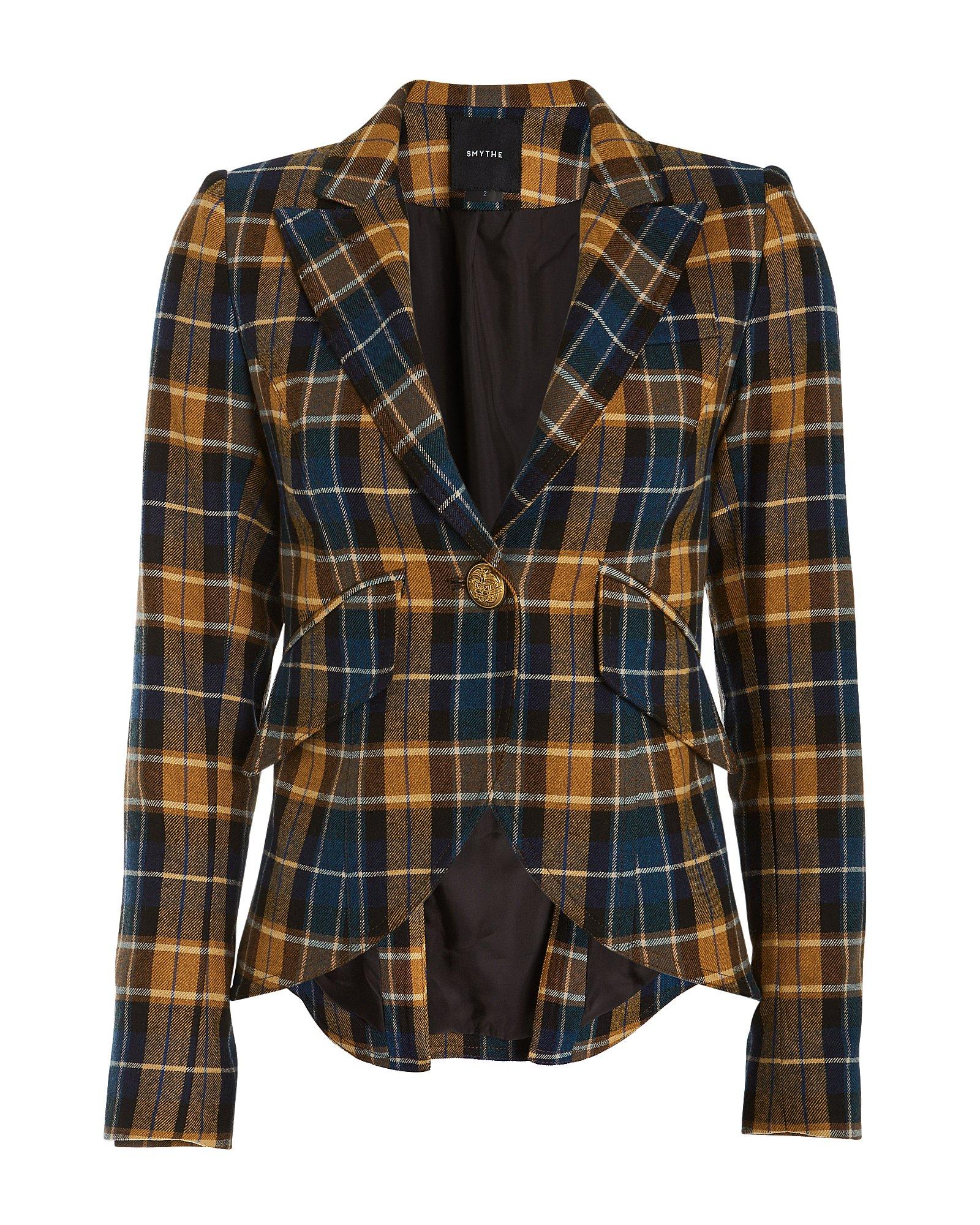 Smythe Wool Plaid Elbow Patch Blazer in Blue Lyst