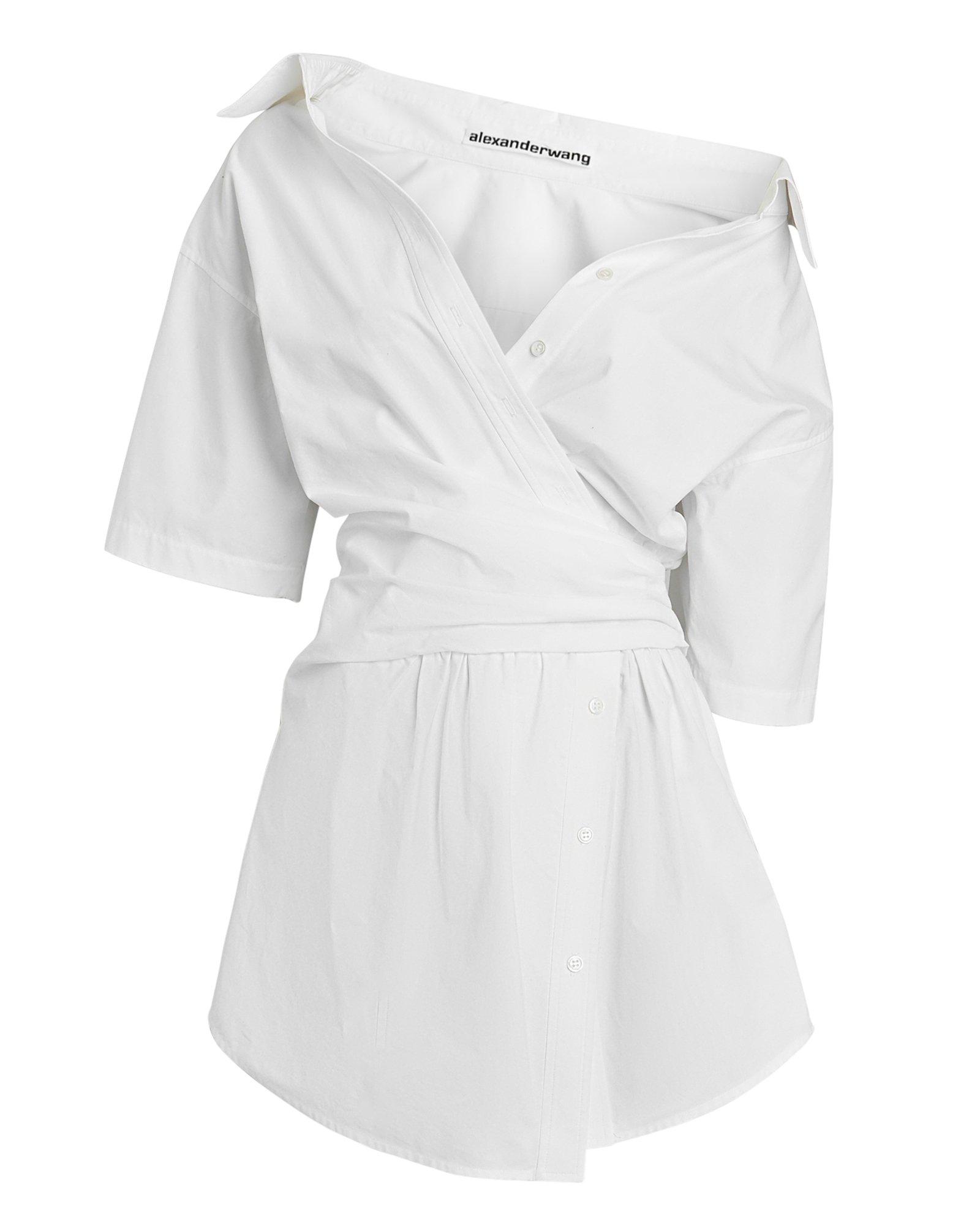 T By Alexander Wang Cotton Gathered Mini Shirt Dress in White - Lyst