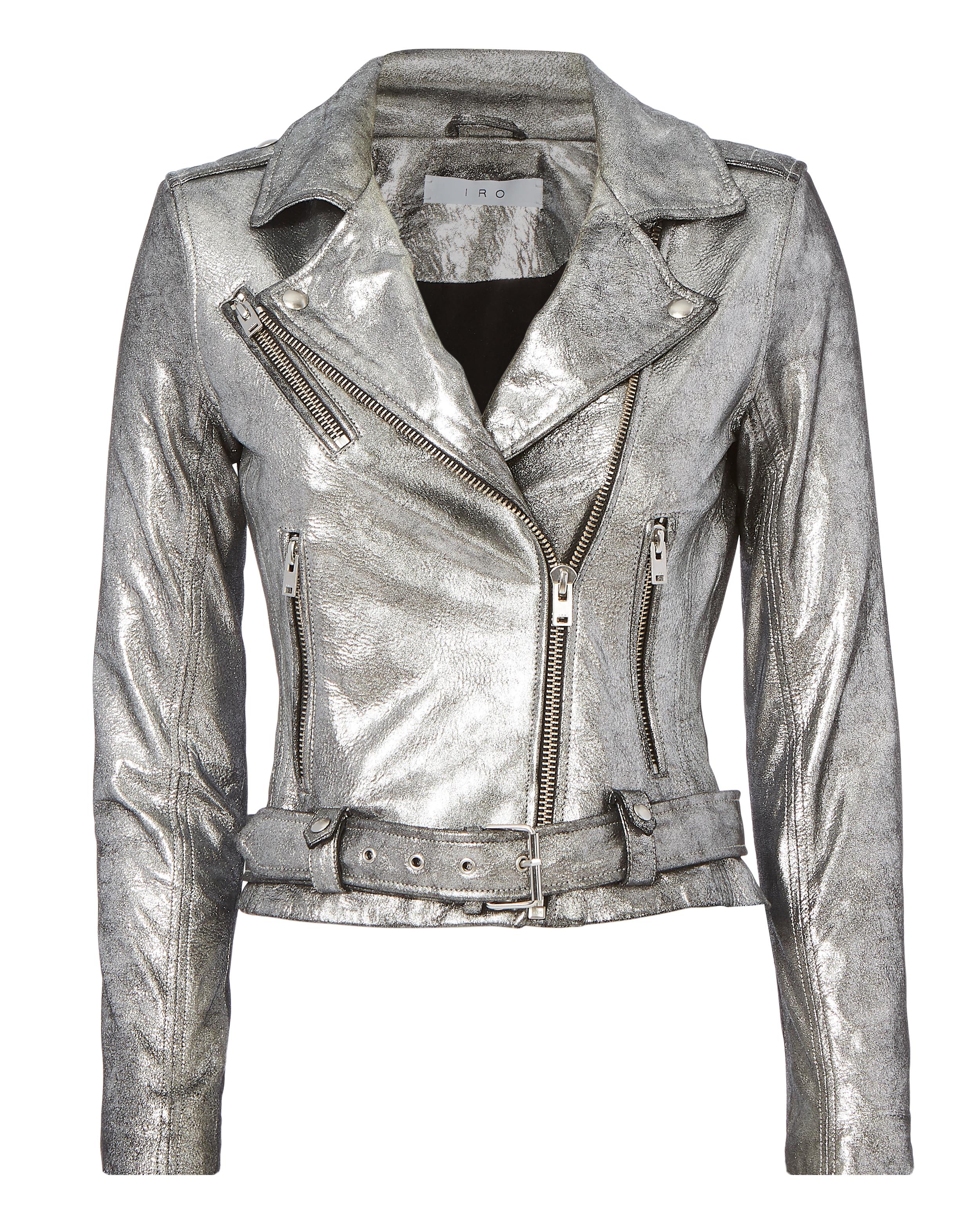 IRO Brooklyn Silver Leather Moto Jacket in Metallic | Lyst