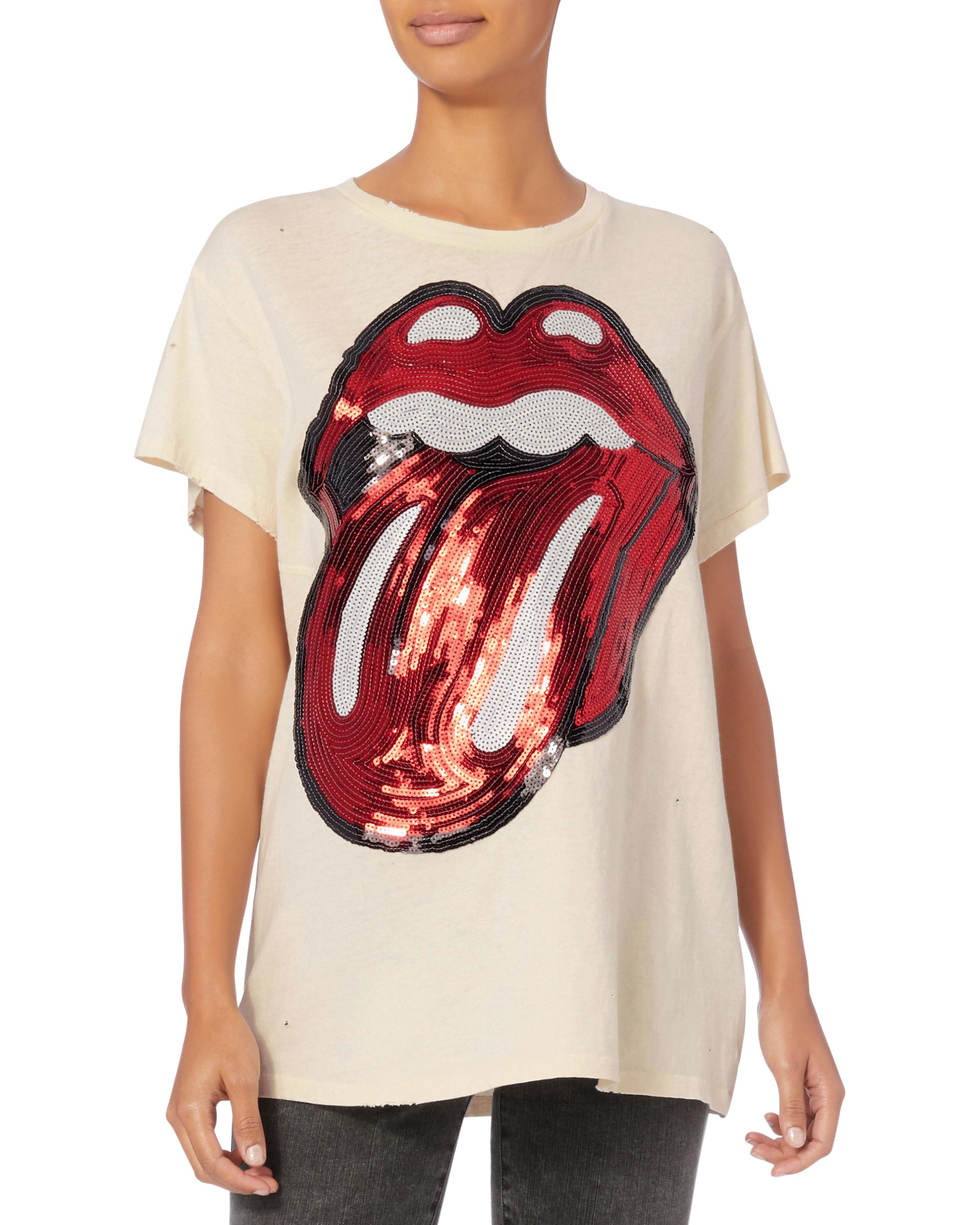 MadeWorn Rolling Stones Sequin Logo Tee in White - Lyst