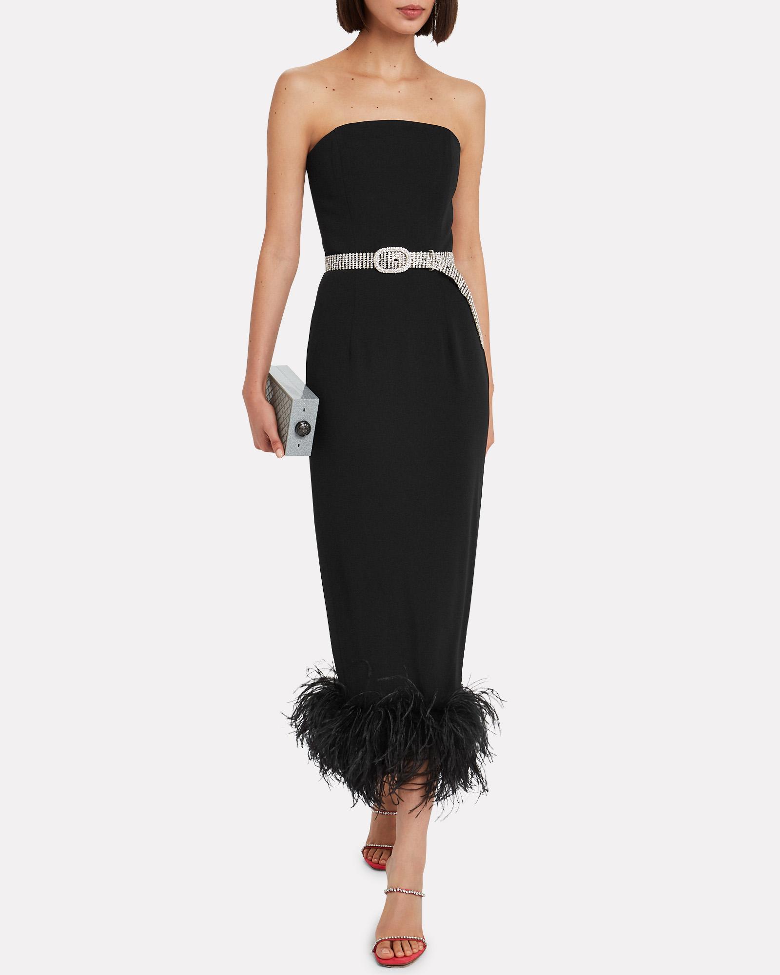 feather trim gown