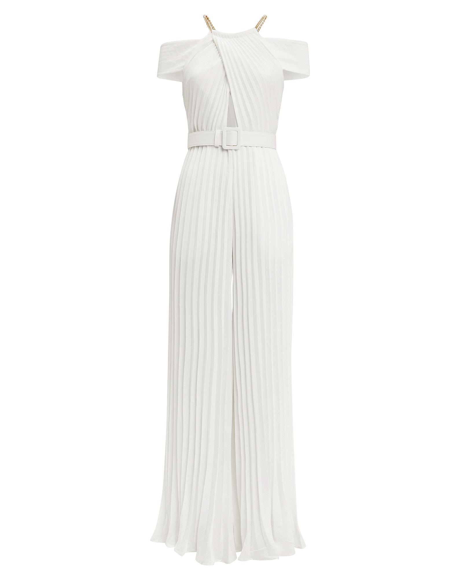 self portrait across shoulder pleated jumpsuit