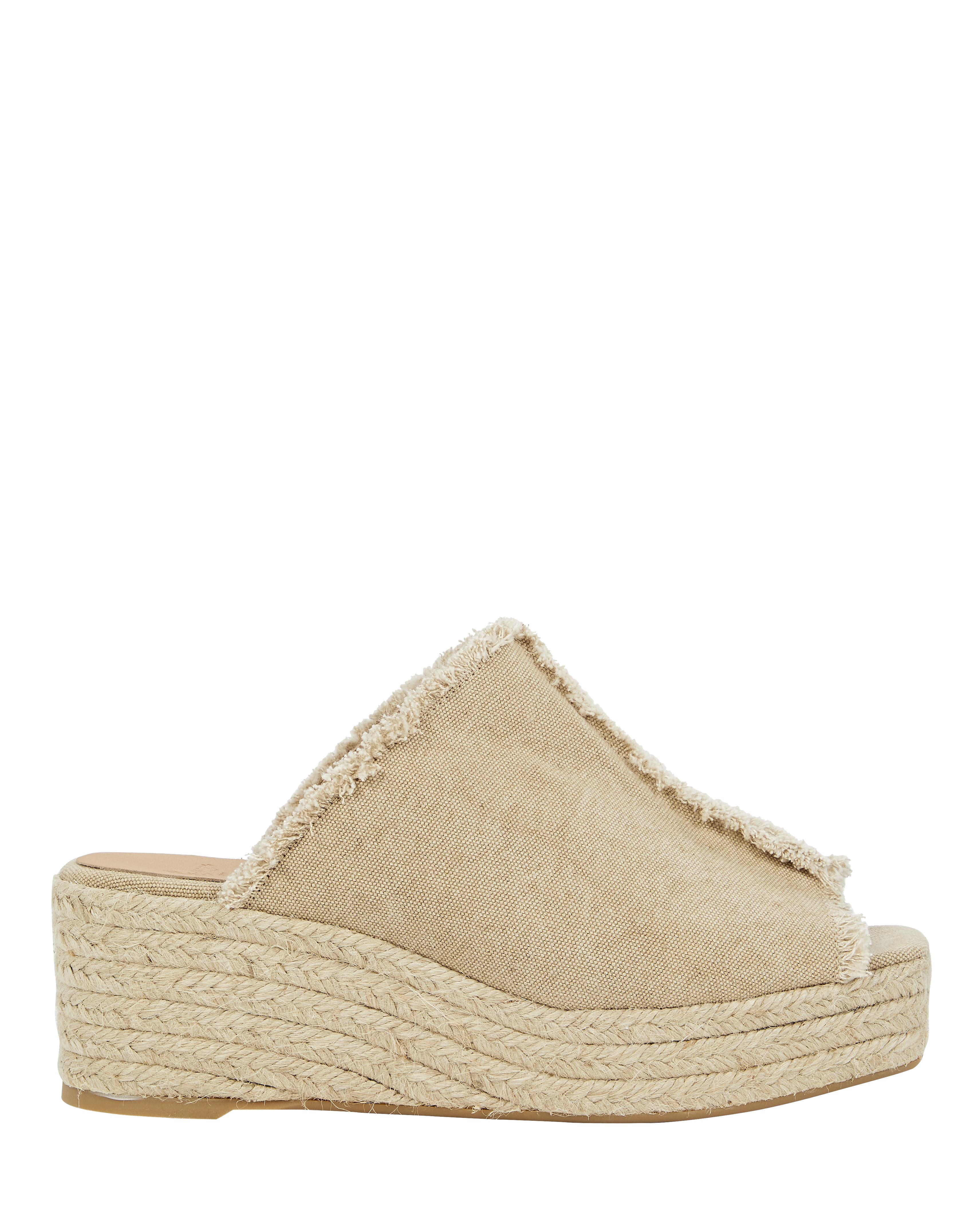 beige canvas wedges