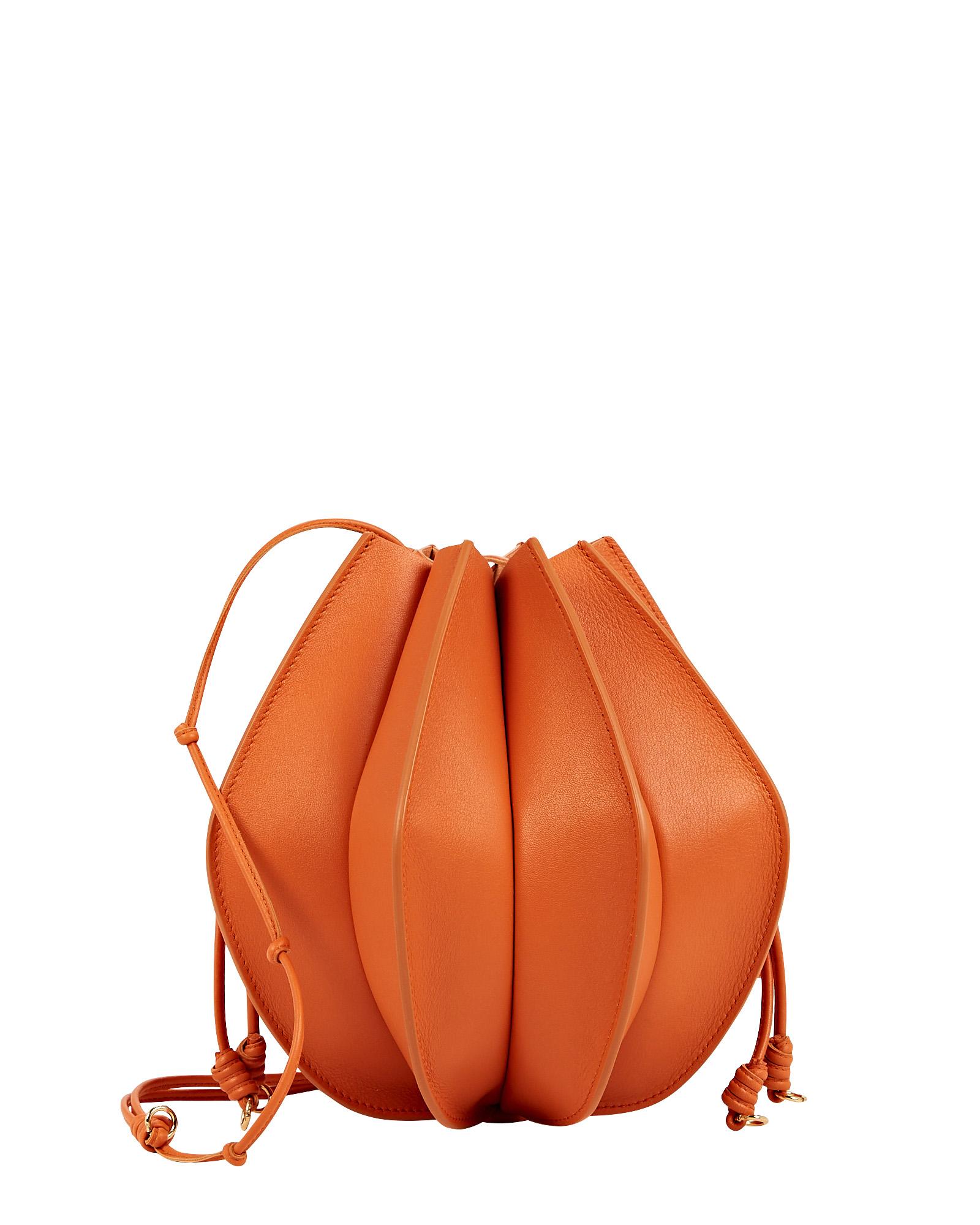 Ulla Johnson Lotus Flower Leather Pochette Bucket Bag in Orange 