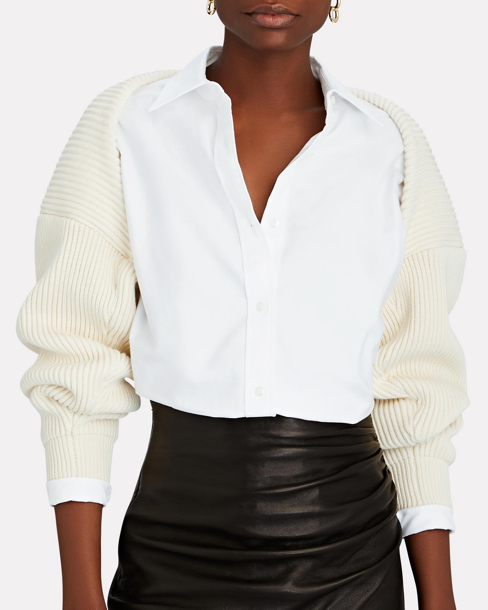 Womens Clothing Tops Shirts Metallic T By Alexander Wang Layered Cotton Shirt And Wool-blend Vest in Silver 