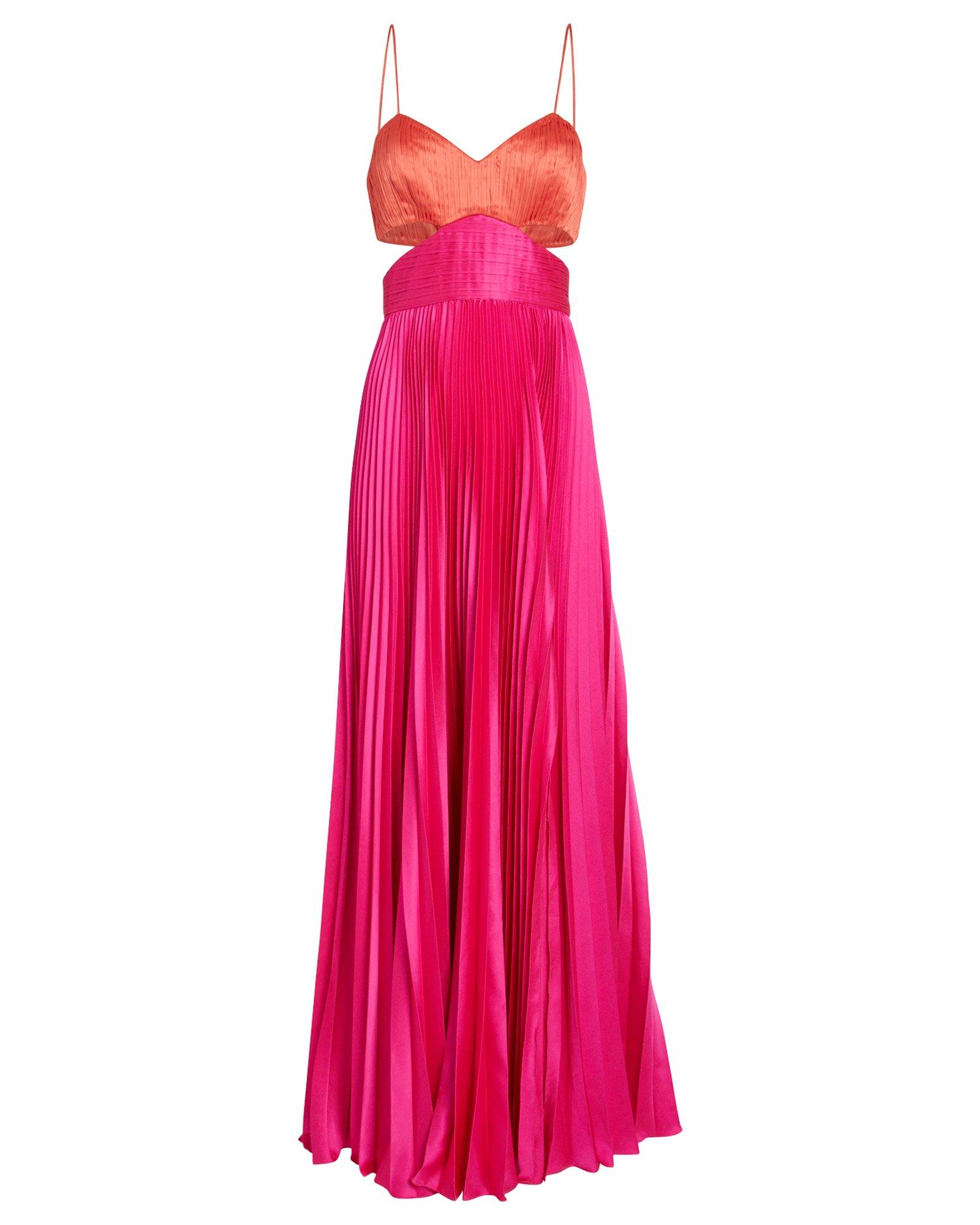AMUR Elodie Colorblock Satin Gown in Pink | Lyst