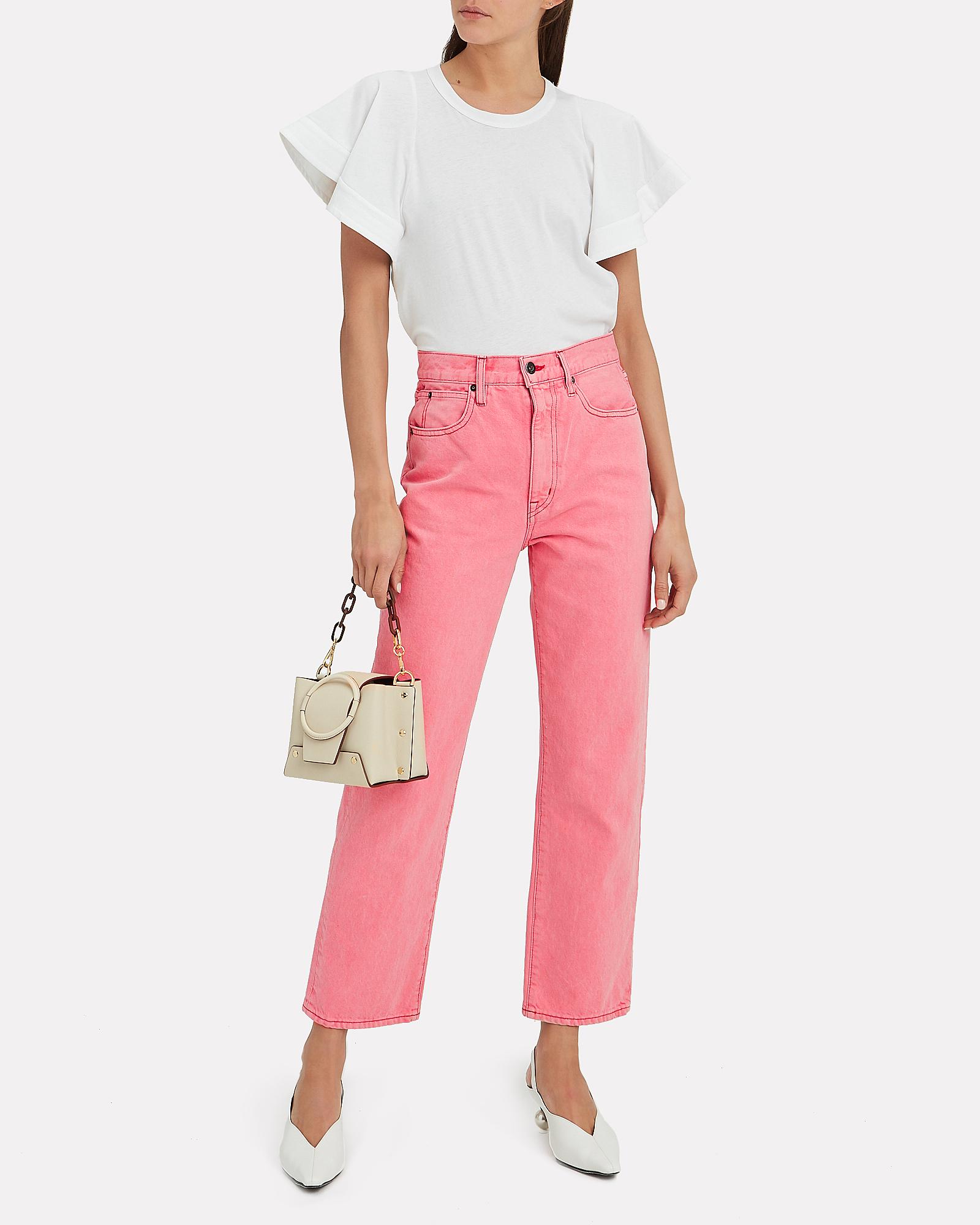 pink straight leg jeans