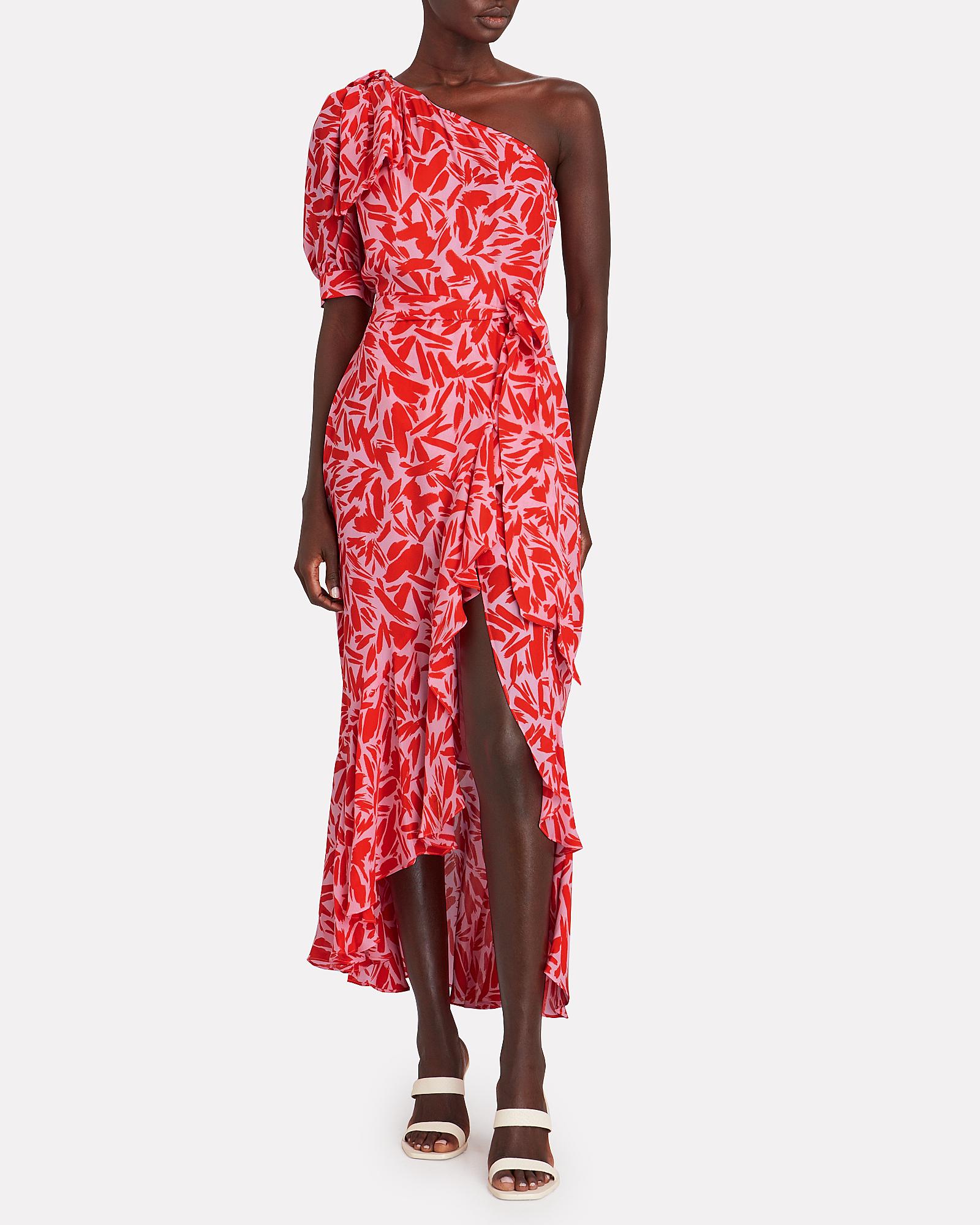 Veronica Beard Vie Printed One shoulder Silk blend Midi Dress in
