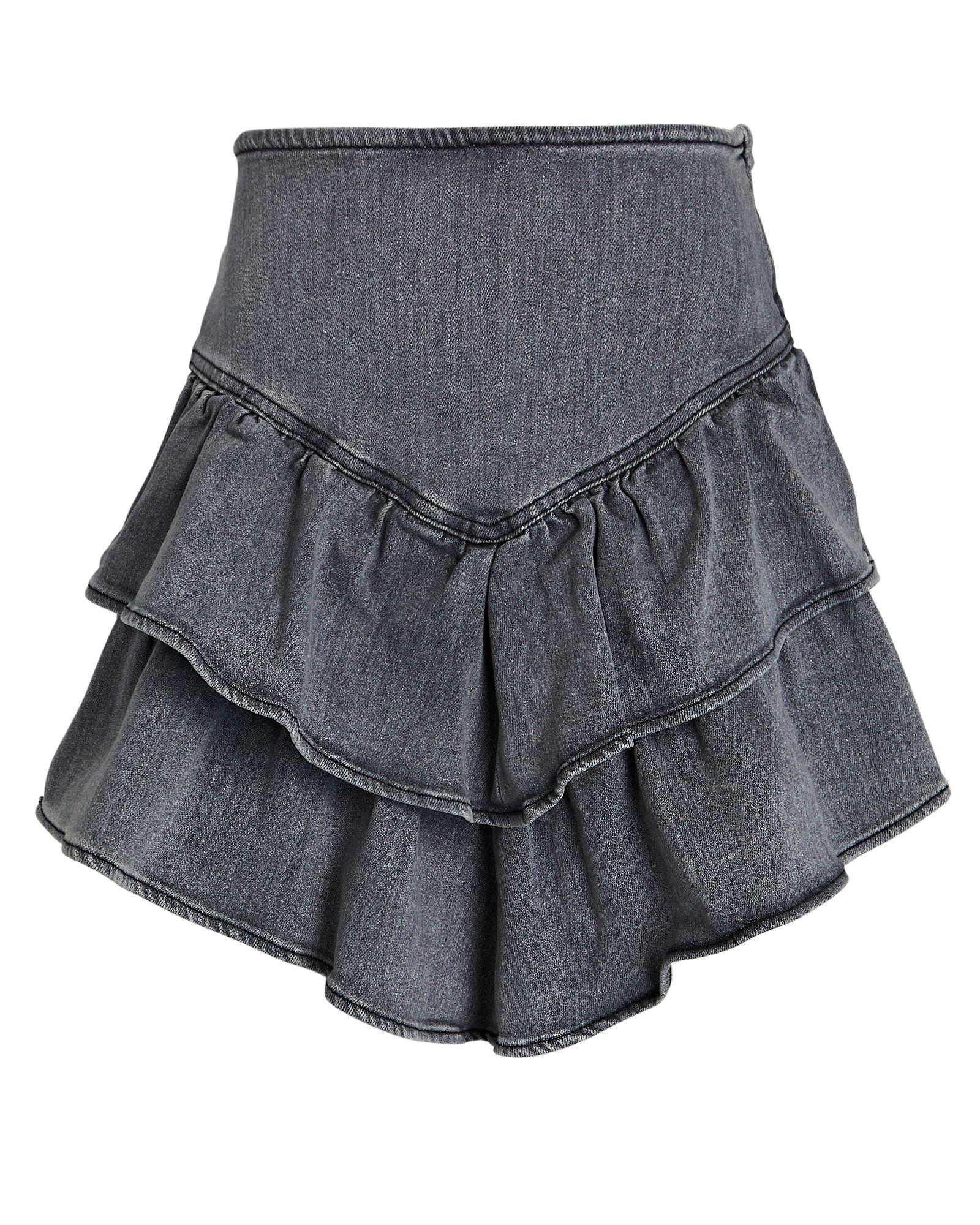 Mother Tiered Ruffle Denim Mini Skirt in Gray | Lyst