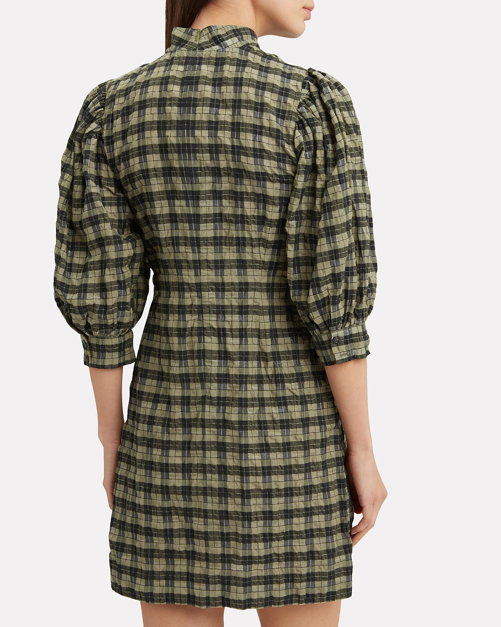 ganni seersucker dress green