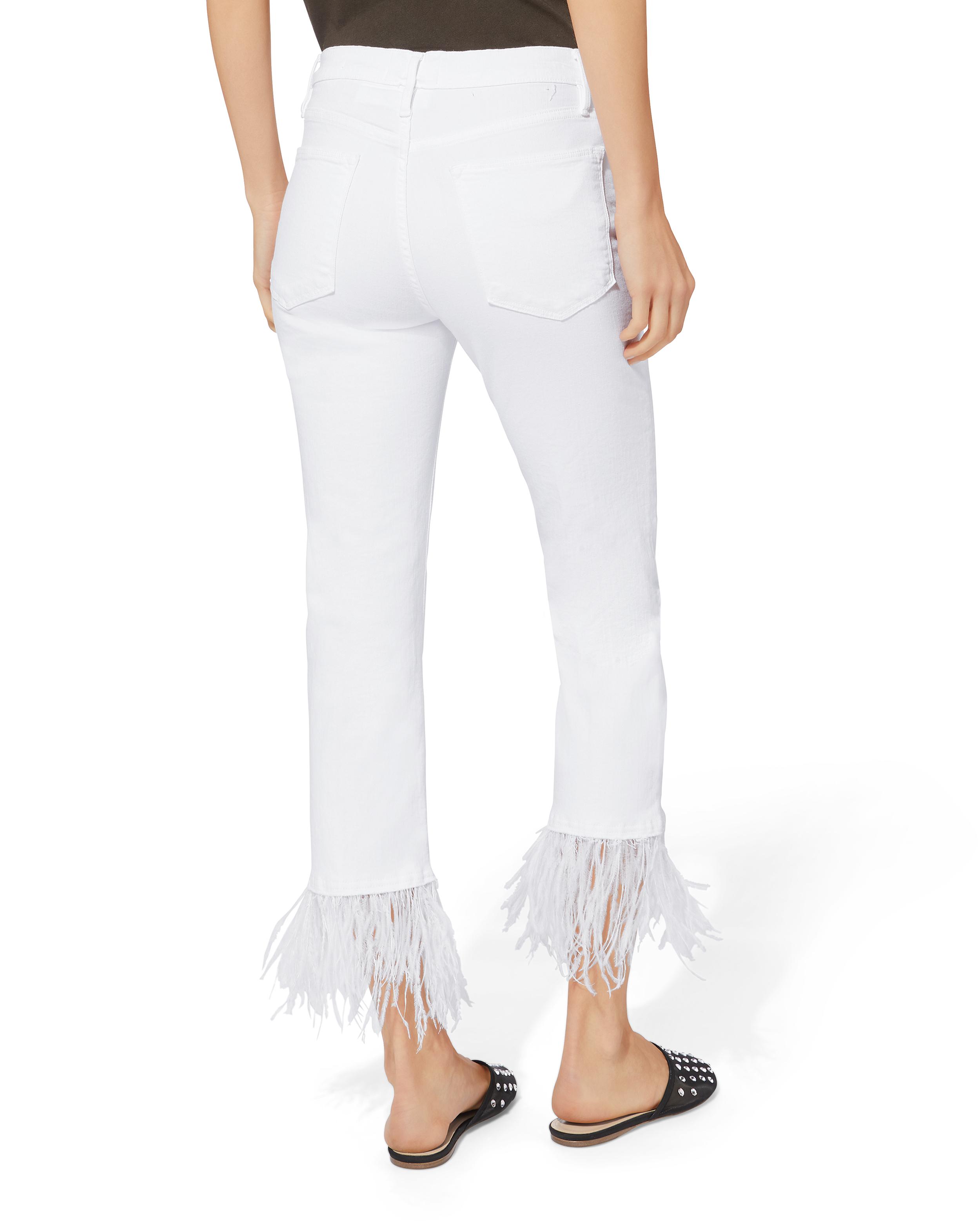 FRAME Le High Feather Cropped Jeans in White | Lyst