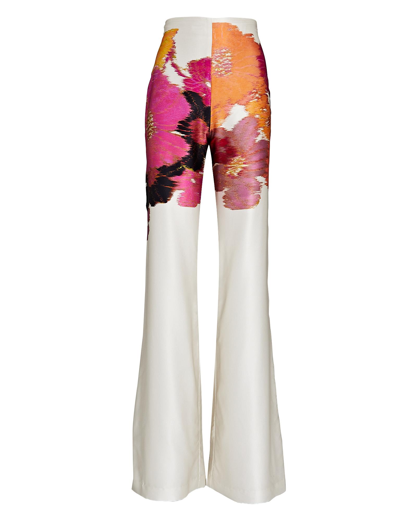 Floral print silk pant in ivory and pink
