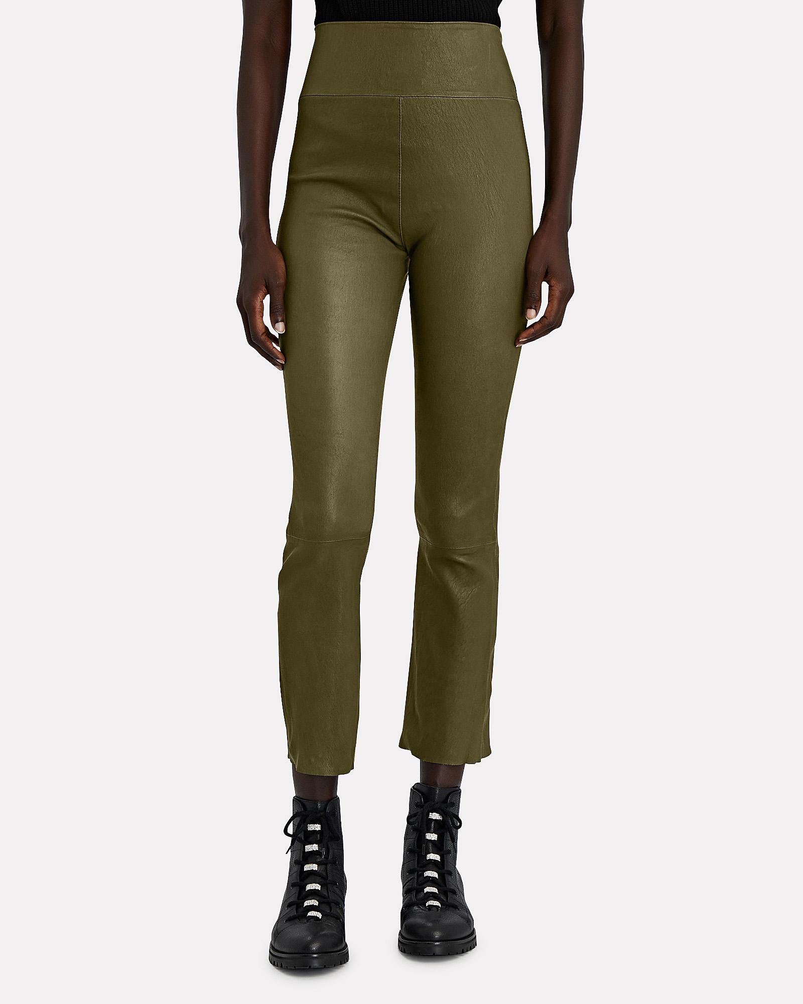 SPRWMN Cropped Flare Leather Leggings in Olive (Green) - Lyst
