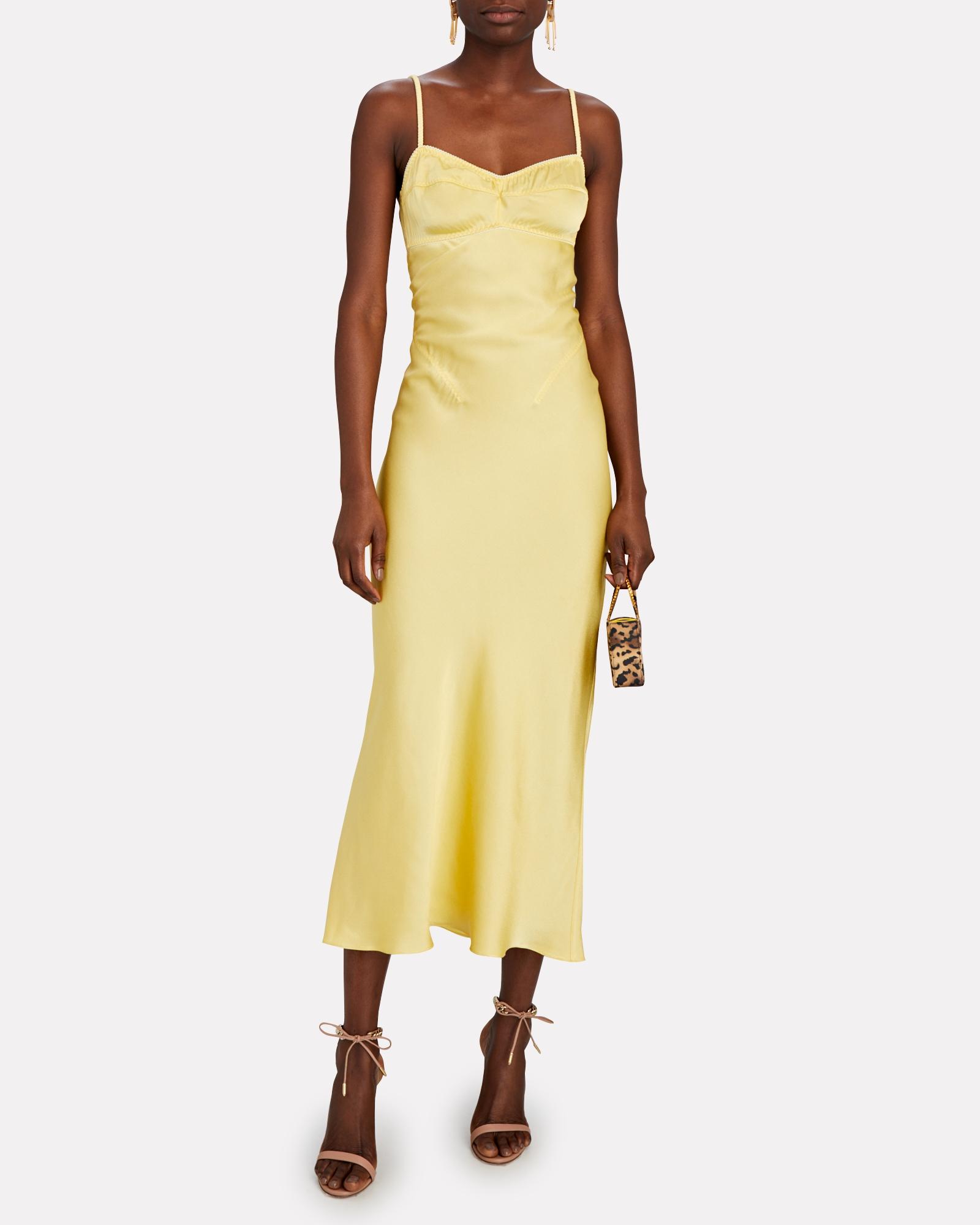 Anna October Waterlily Satin Midi Slip Dress in Yellow | Lyst