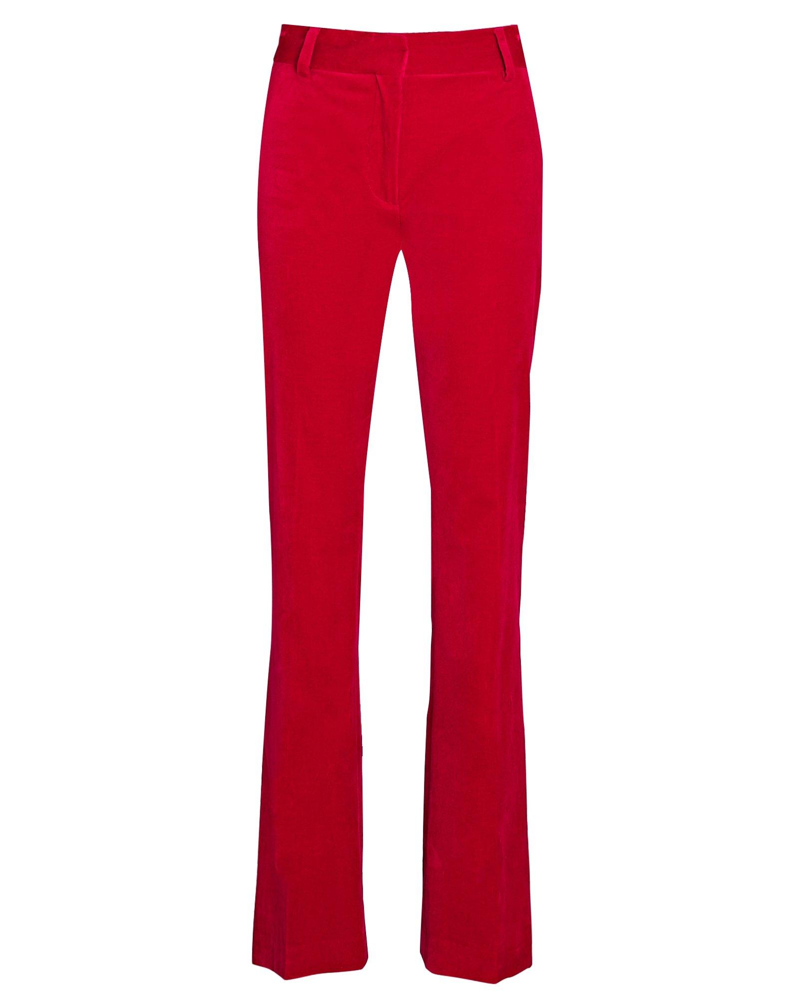FRAME Velvet Bootcut Trousers in Red | Lyst