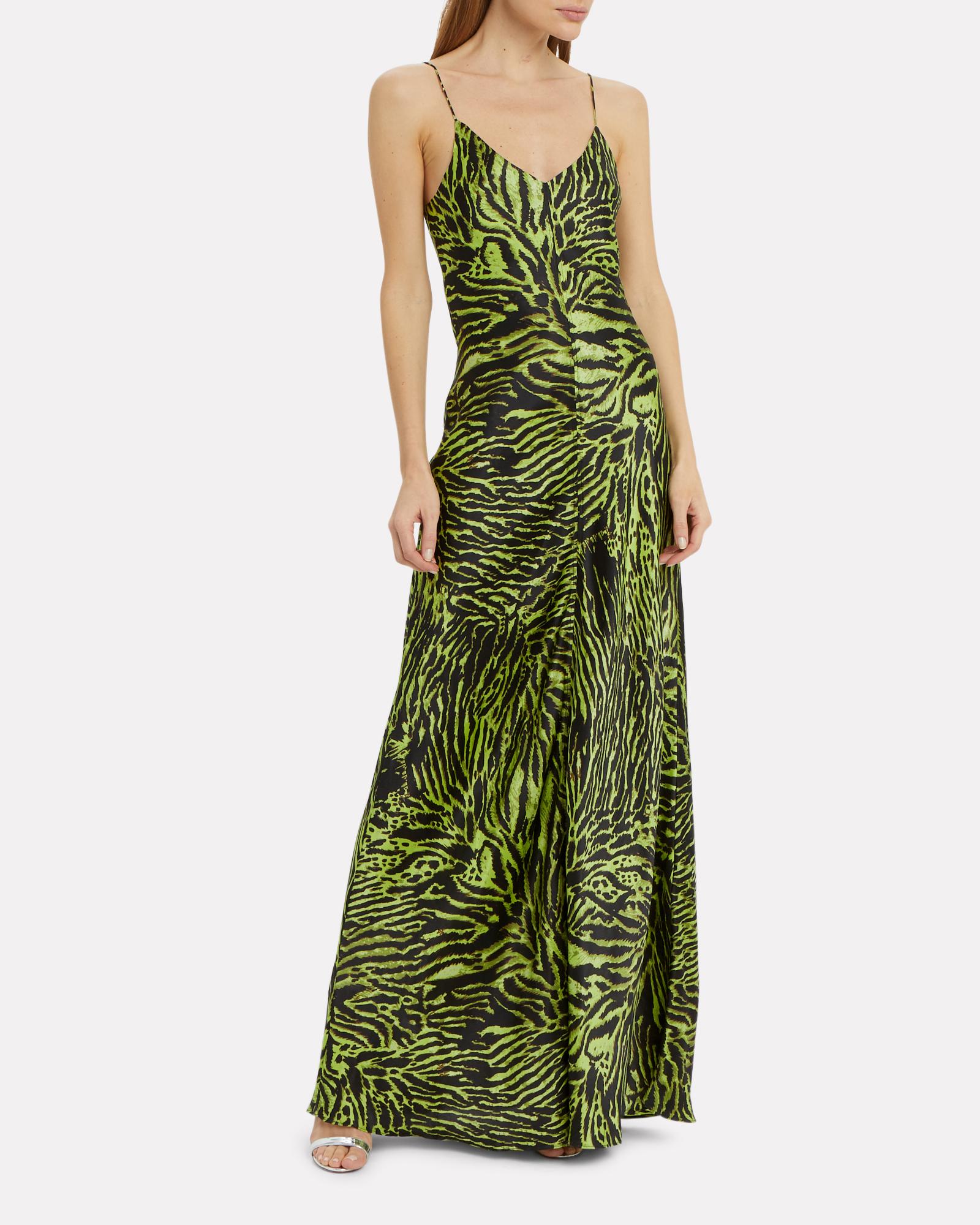 Ganni Tiger-print Silk-blend Satin Maxi 