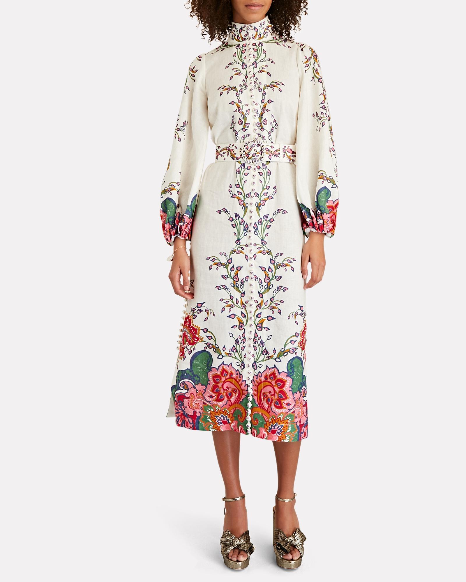 Zimmermann Linen Lovestruck Floral Paisley Midi Dress in Ivory (White ...