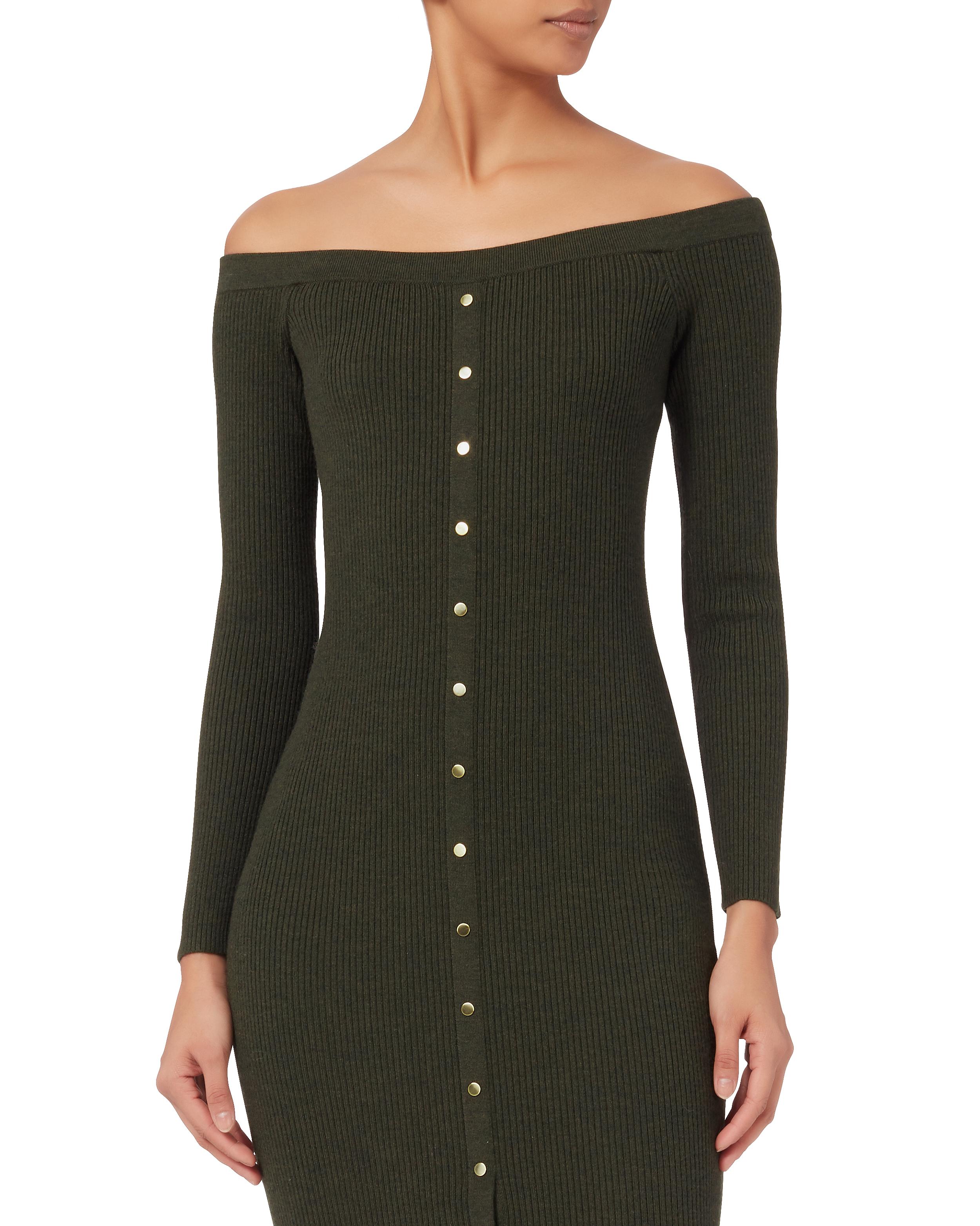 Intermix Renee Off Shoulder Knit Dress in Green Lyst