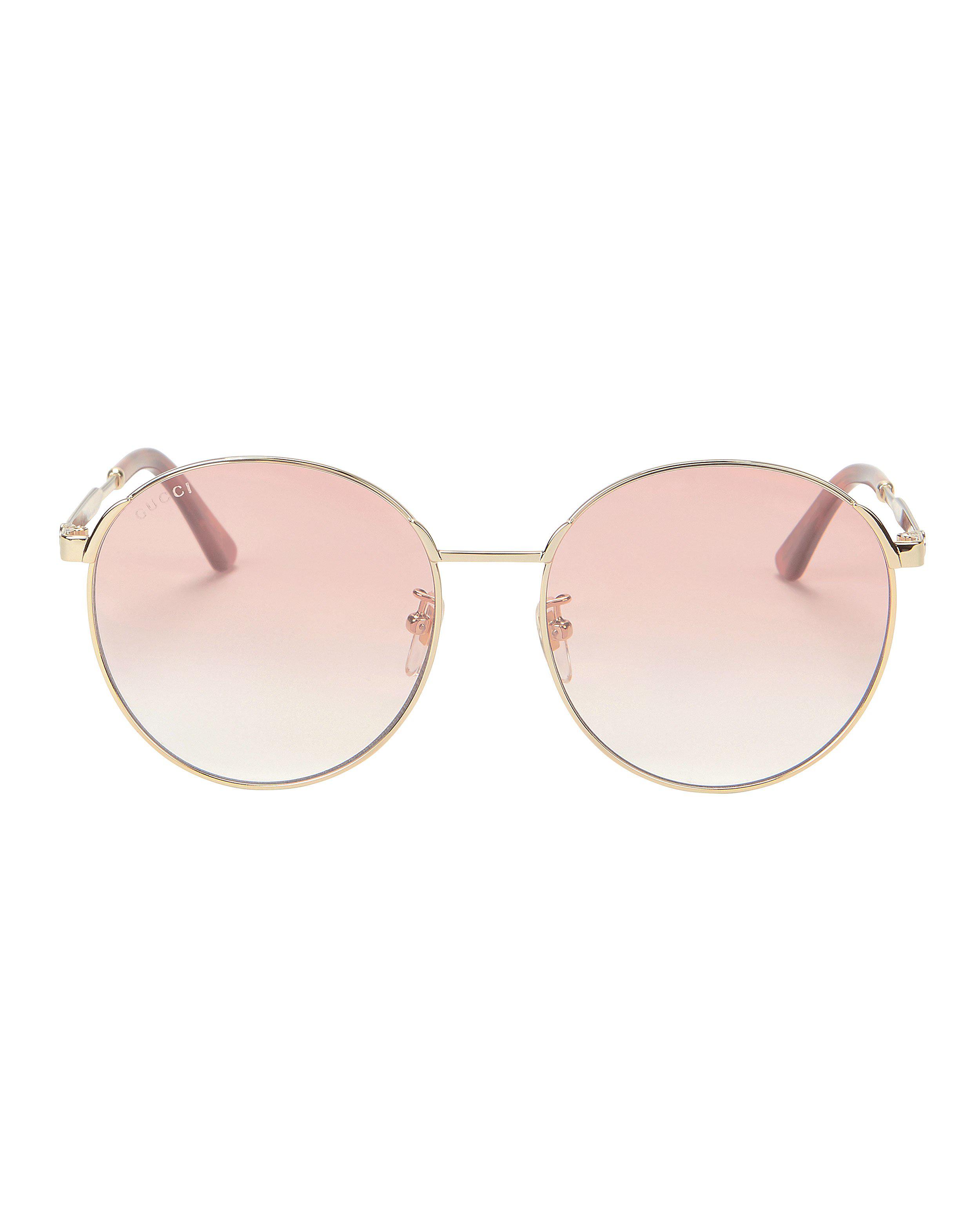 tæt Ti indkomst Gucci Pink Round Sunglasses in Gold (Metallic) - Lyst