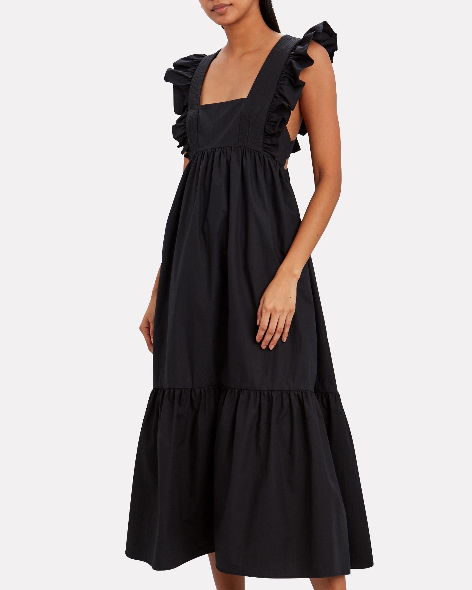 Self-Portrait Cotton Poplin Midi Dress in Black - Lyst