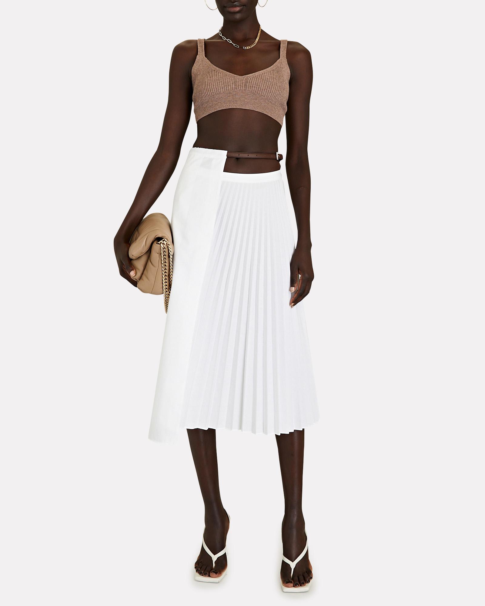 Tibi Pleated Cotton Leather Wrap Skirt in White Lyst