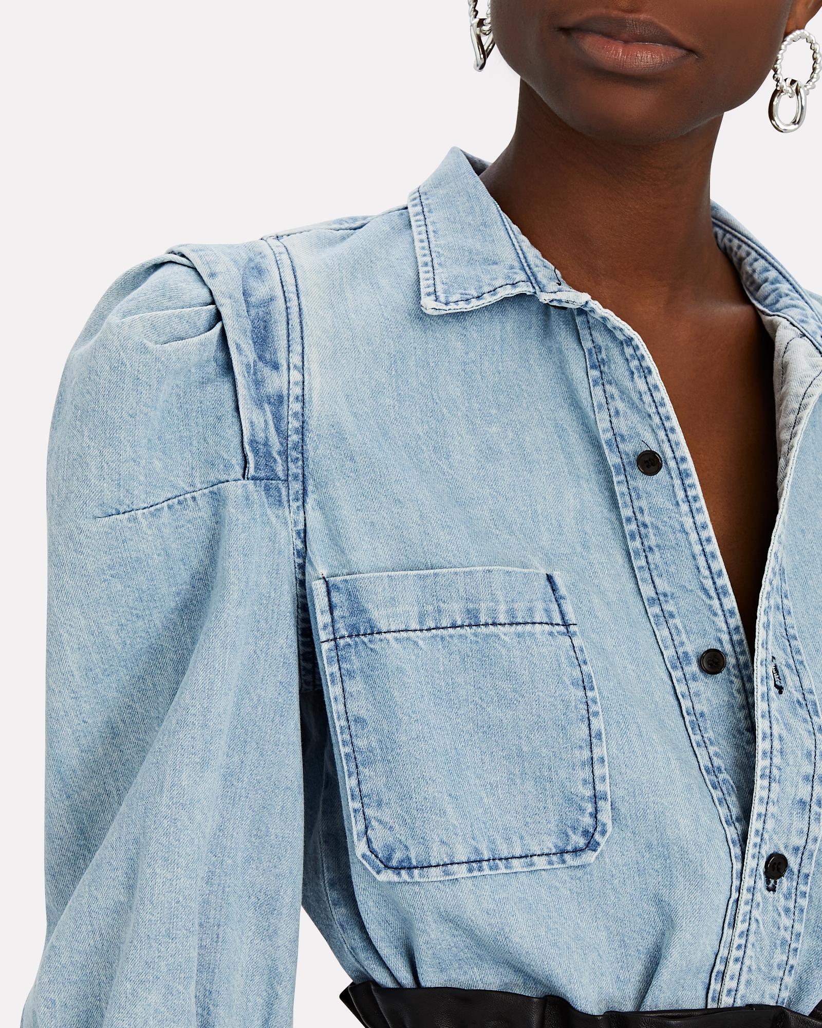 FRAME Rosette Denim Puff Sleeve Shirt 