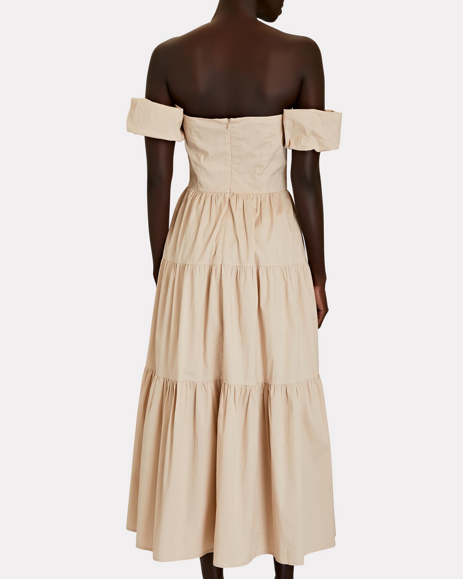 STAUD Elio Poplin Midi Dress in Natural Lyst