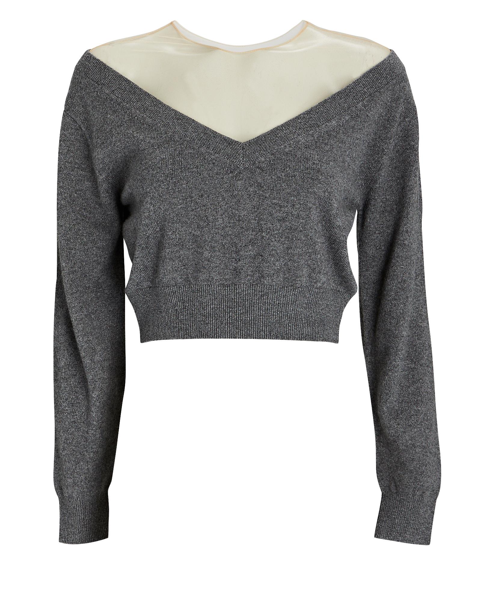Alexander Wang Illusion Tulle Cropped Sweater in Gray Lyst