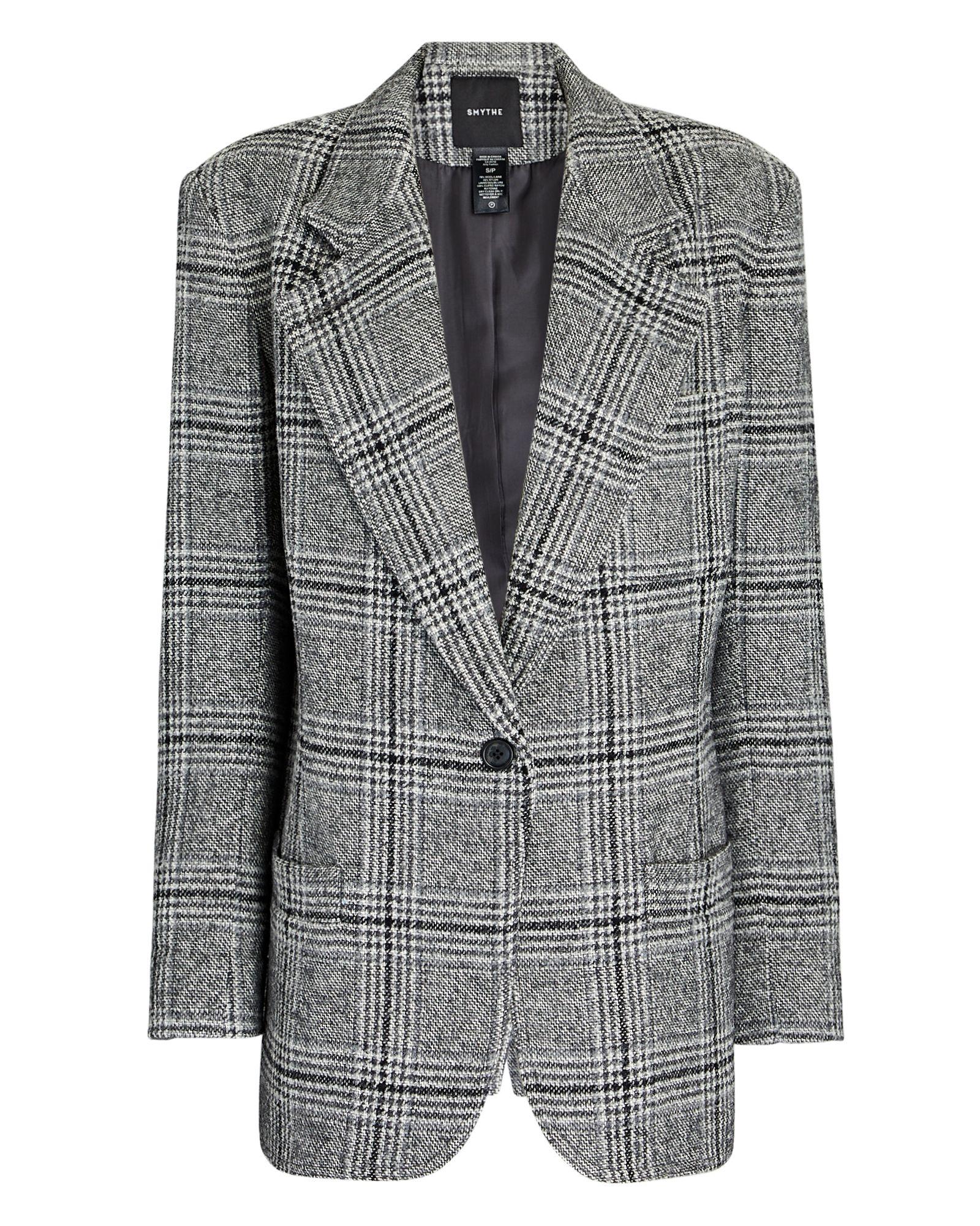 Smythe Oversized Checked Wool-blend Tweed Blazer in Gray | Lyst