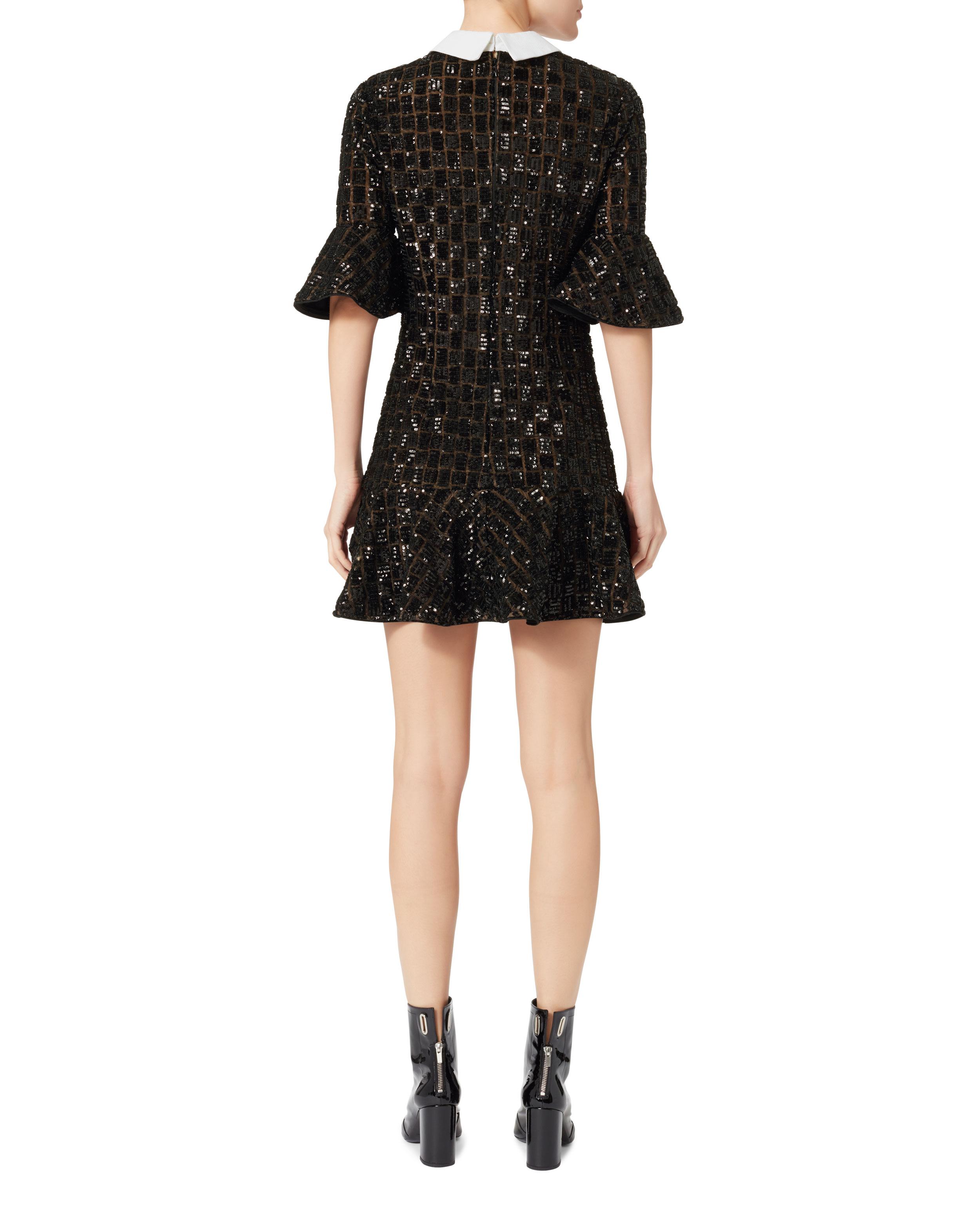 Synthetic Sequin Collared Mini Dress ...
