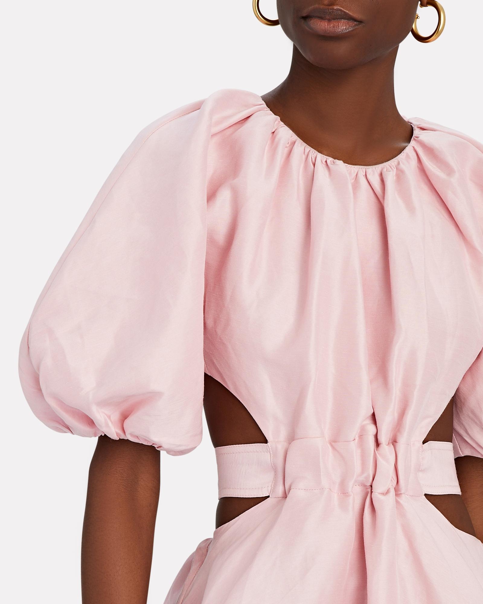 Mimosa Puff Sleeve Midi Dress in Pink 