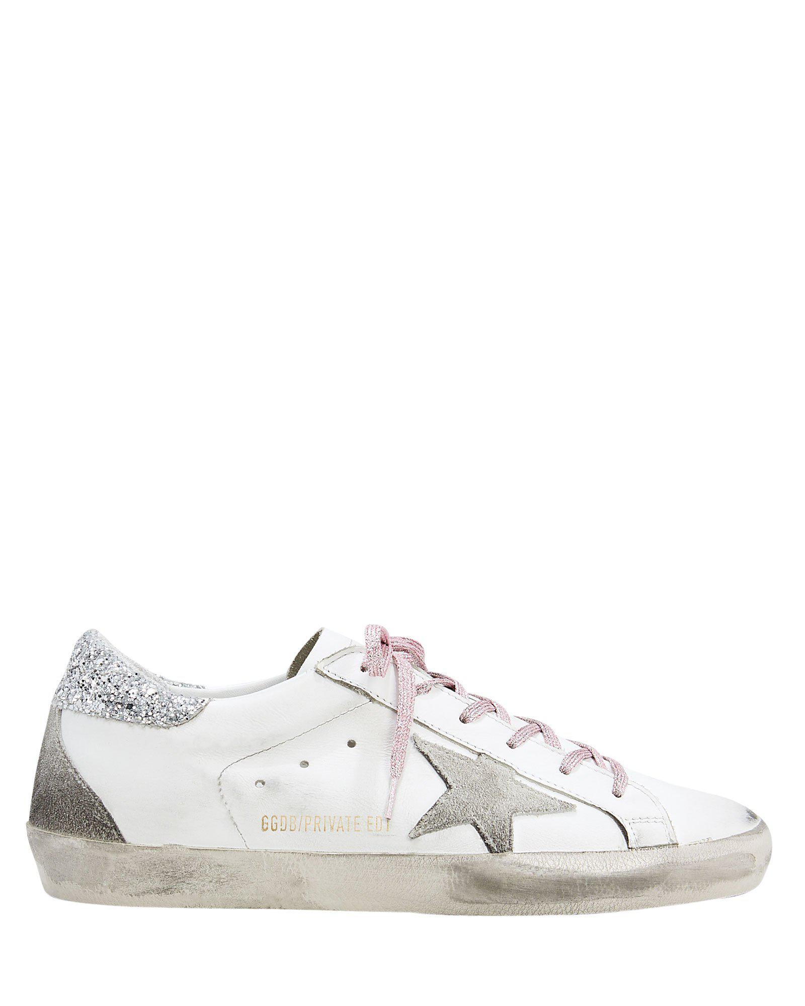 Golden Goose Superstar Pink Glitter Laces Low-top Sneakers in White | Lyst