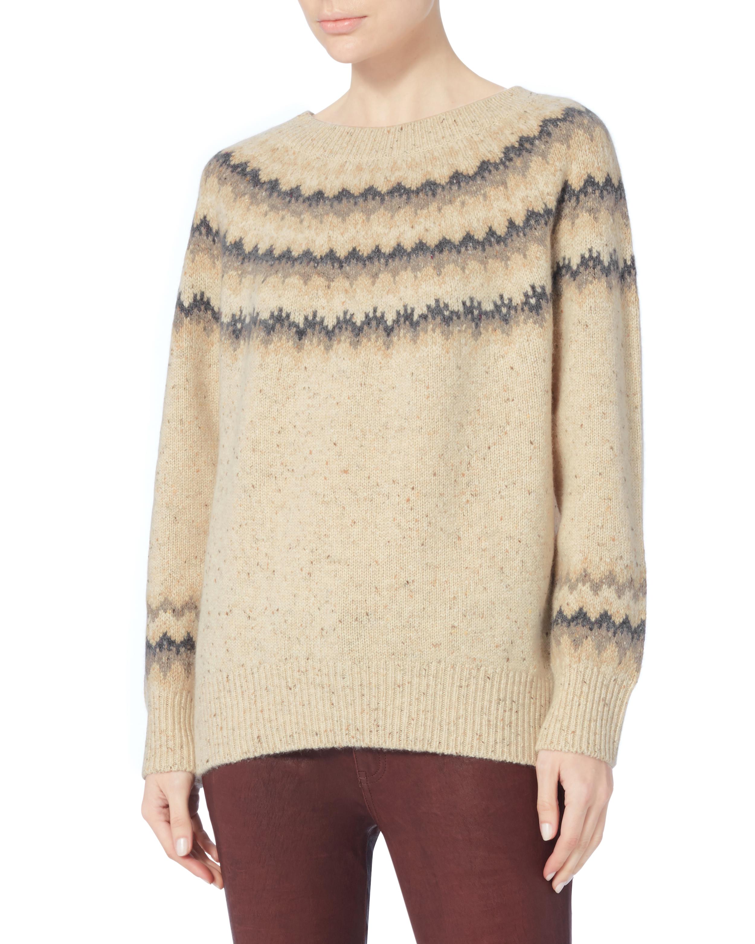 Vince Fair Isle Cashmere Sweater in Natural | Lyst