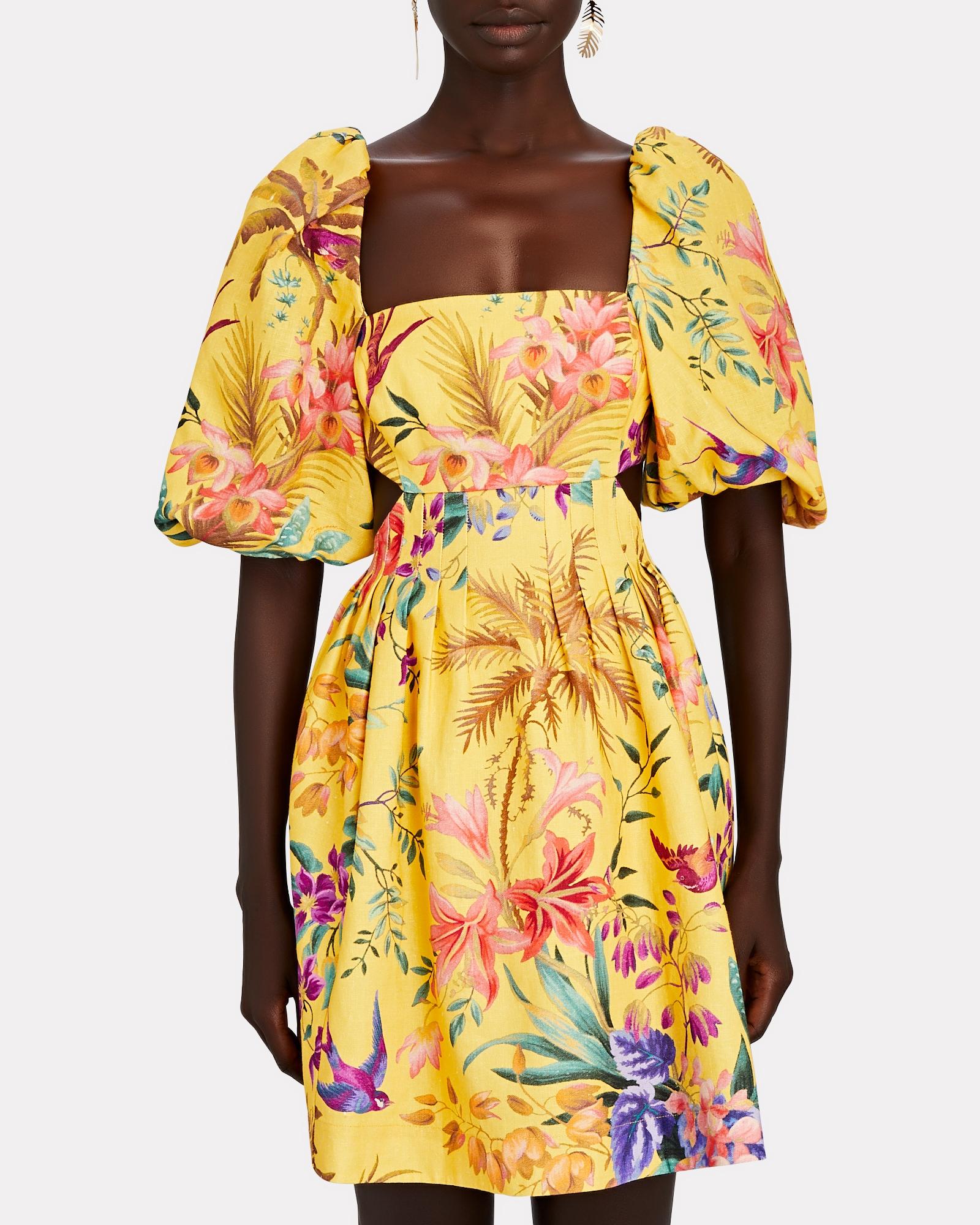 Zimmermann Tropicana Floral Cut-out Mini Dress in Yellow | Lyst