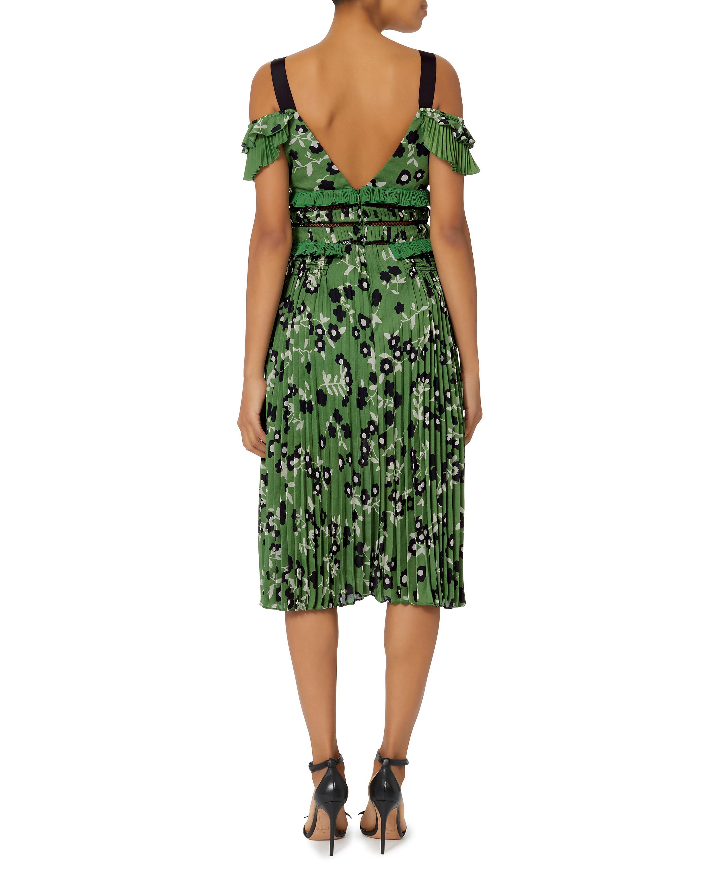 Self portrait cold shoulder deals floral printed dress in green