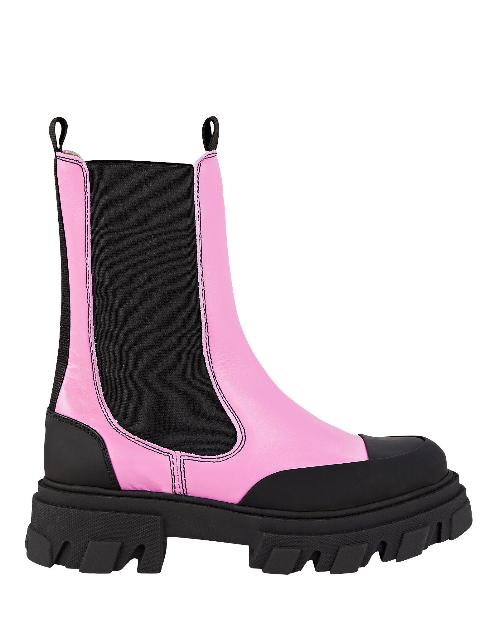 Ganni Leather Lug Sole Combat Boots in Black Lyst