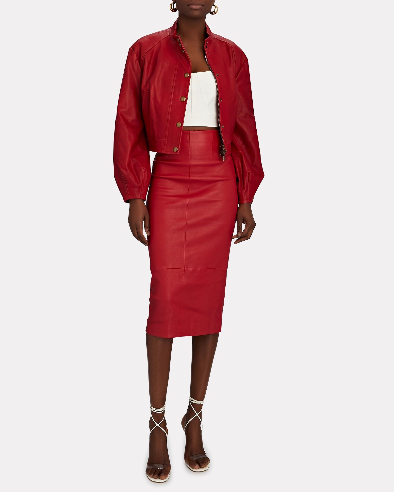 Veronica Beard Kaliyah Leather Midi Skirt in Red | Lyst