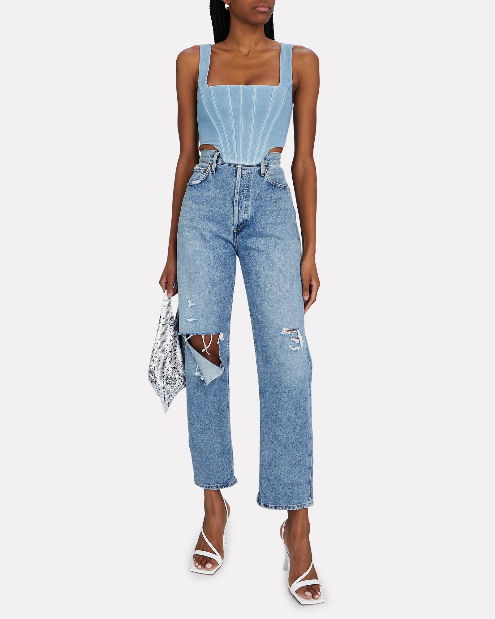 STAUD Alice Denim Corset Top in Denim 