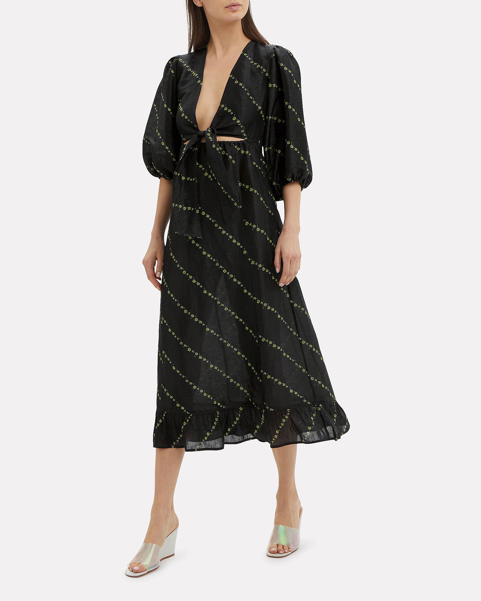 Ganni Silk Linen Dress in Black - Lyst