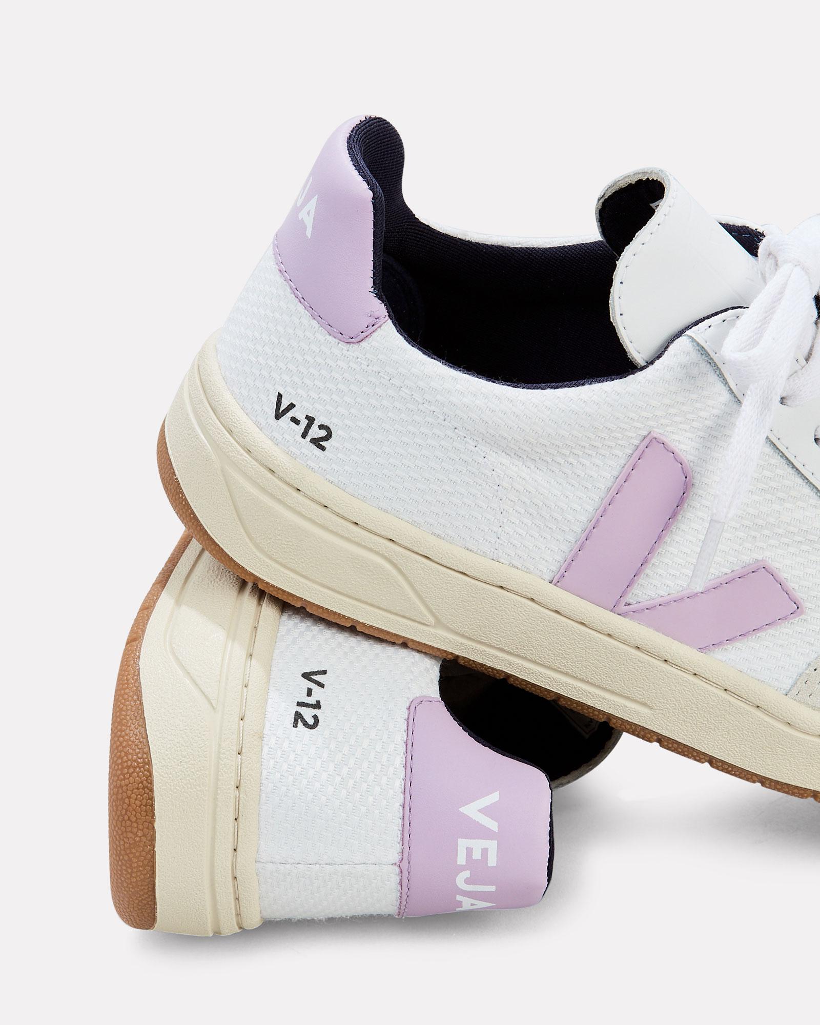 Veja V-12 Purple Detailed Low-top Sneakers in White | Lyst