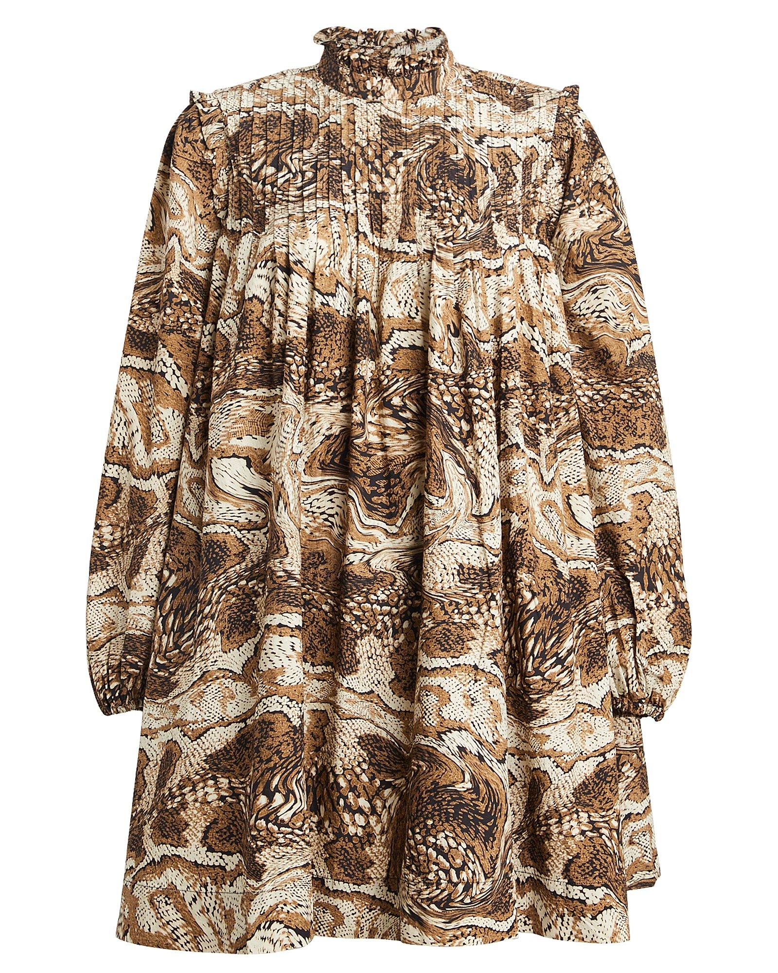 Ganni Tiger's Eye Poplin Mini Dress in Brown | Lyst