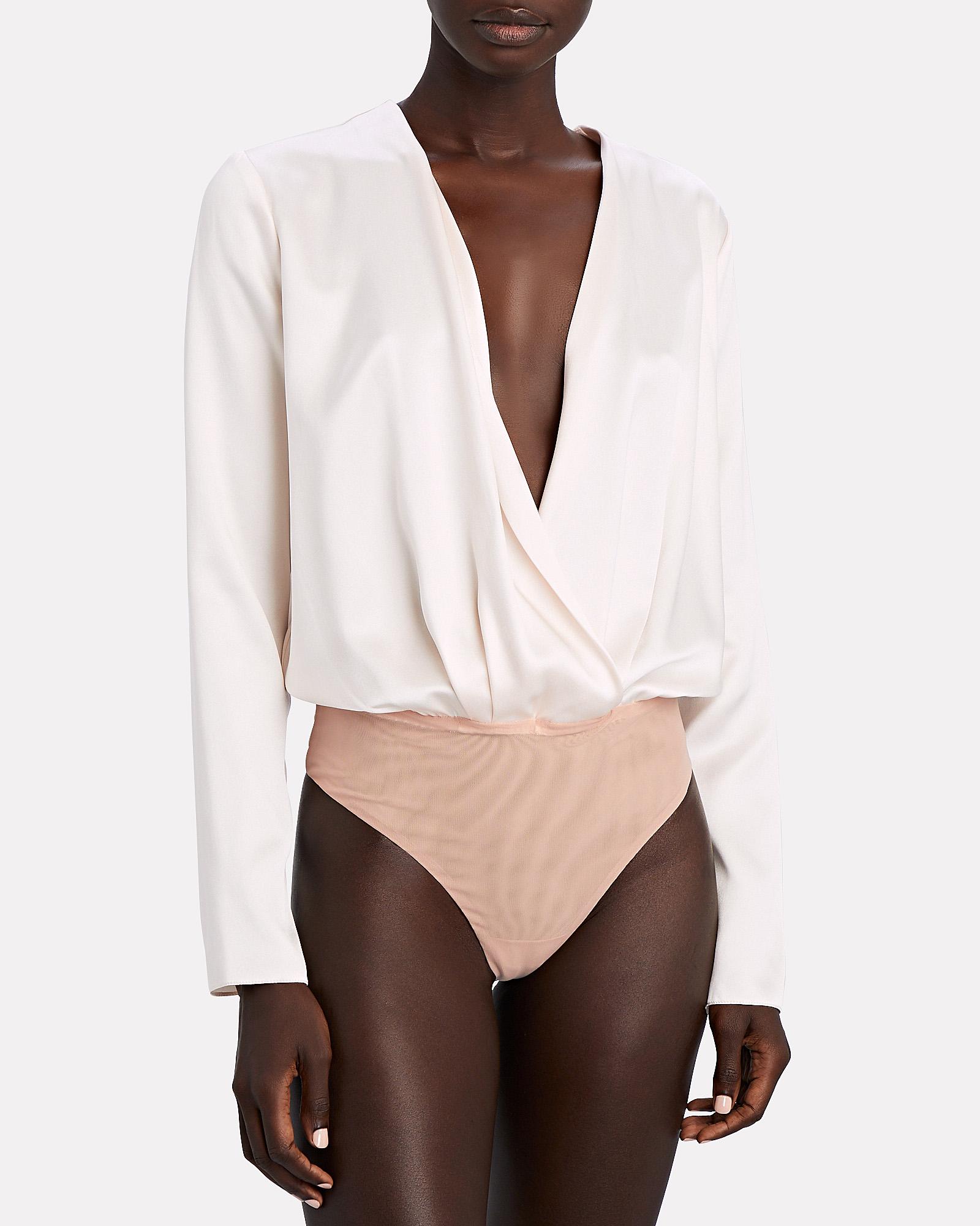 Cushnie Silk Wrap Blouse Bodysuit in Natural | Lyst