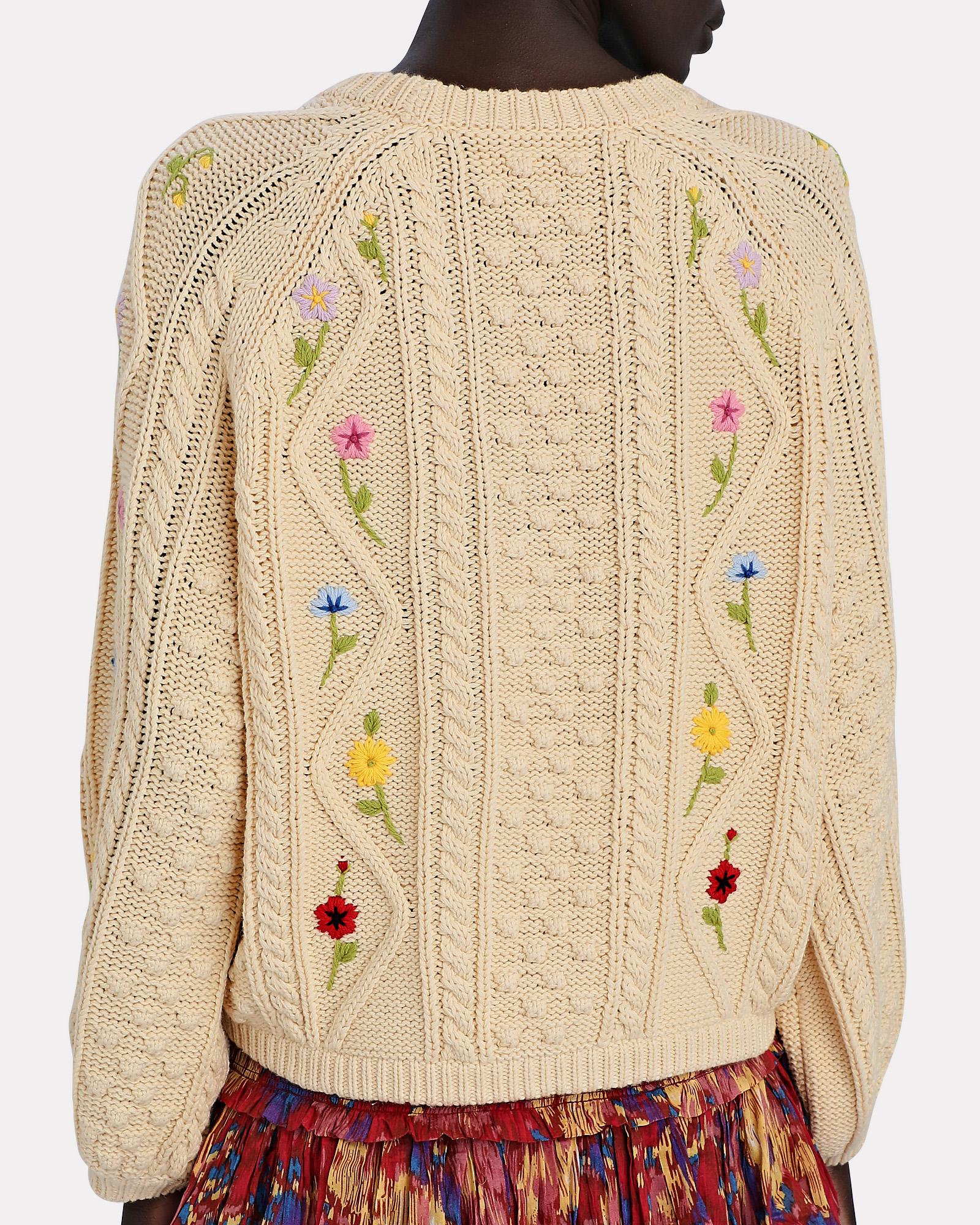 The Great The Floral Cable Pull-over Sweater in Natural | Lyst