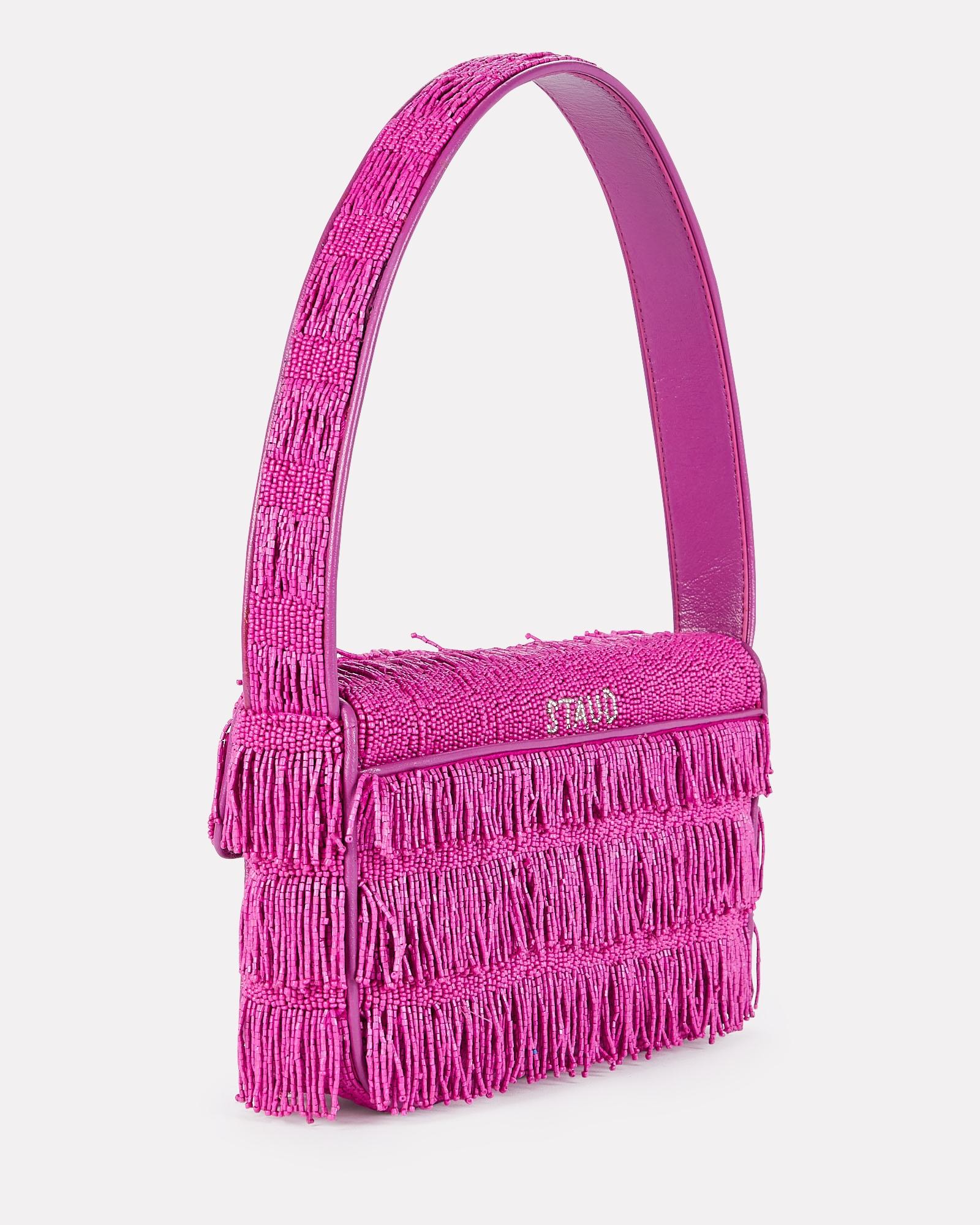 STAUD Tommy Beaded Fringe Shoulder Bag in Pink