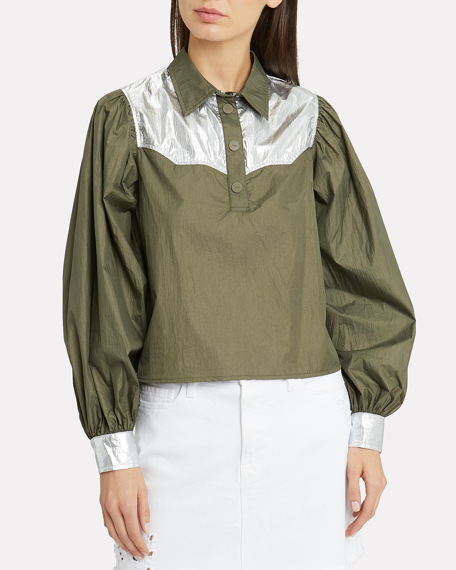 Ganni Synthetic Metallic Patch Shirt in Olive,Army (Green) - Lyst