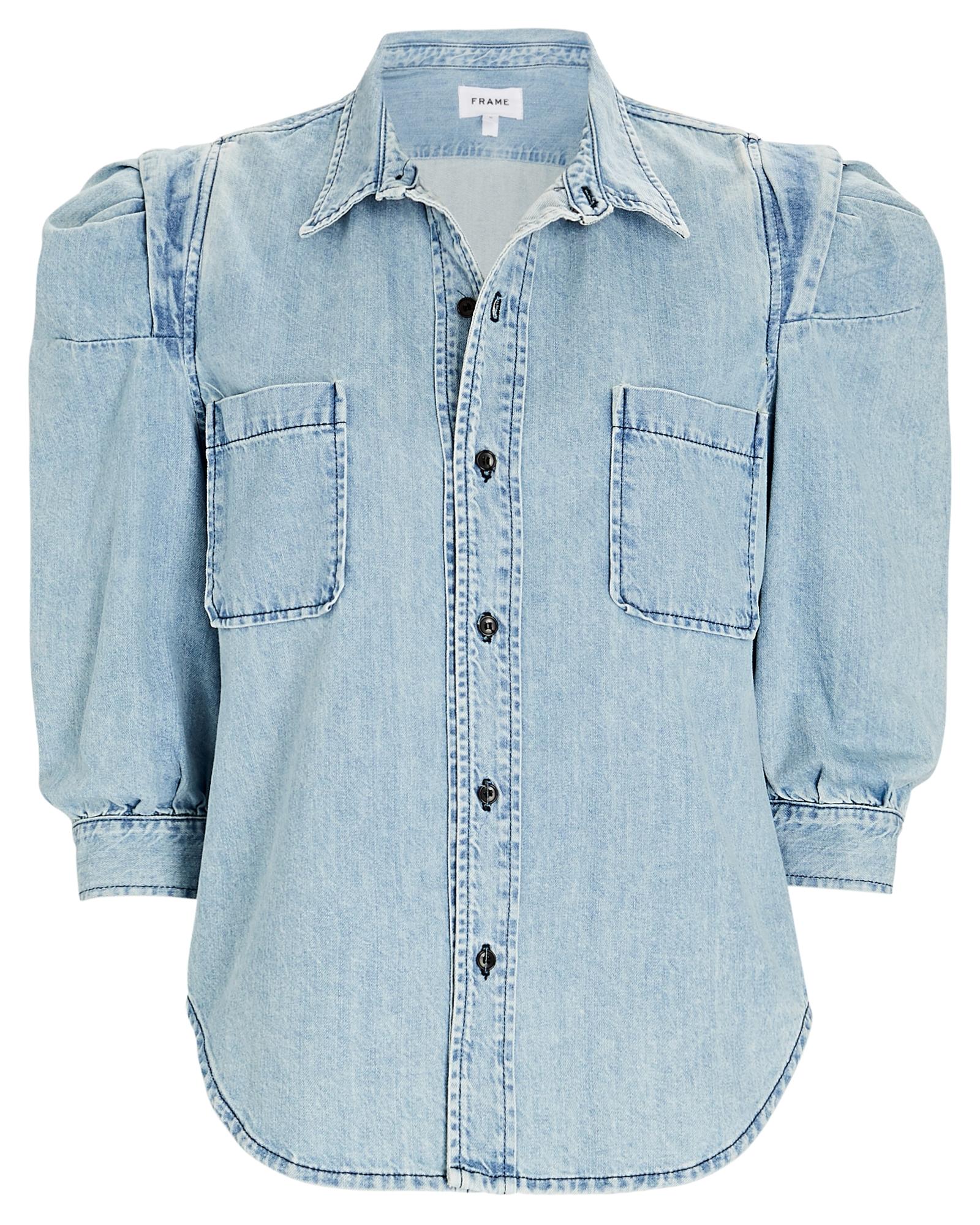 FRAME Rosette Denim Puff Sleeve Shirt 